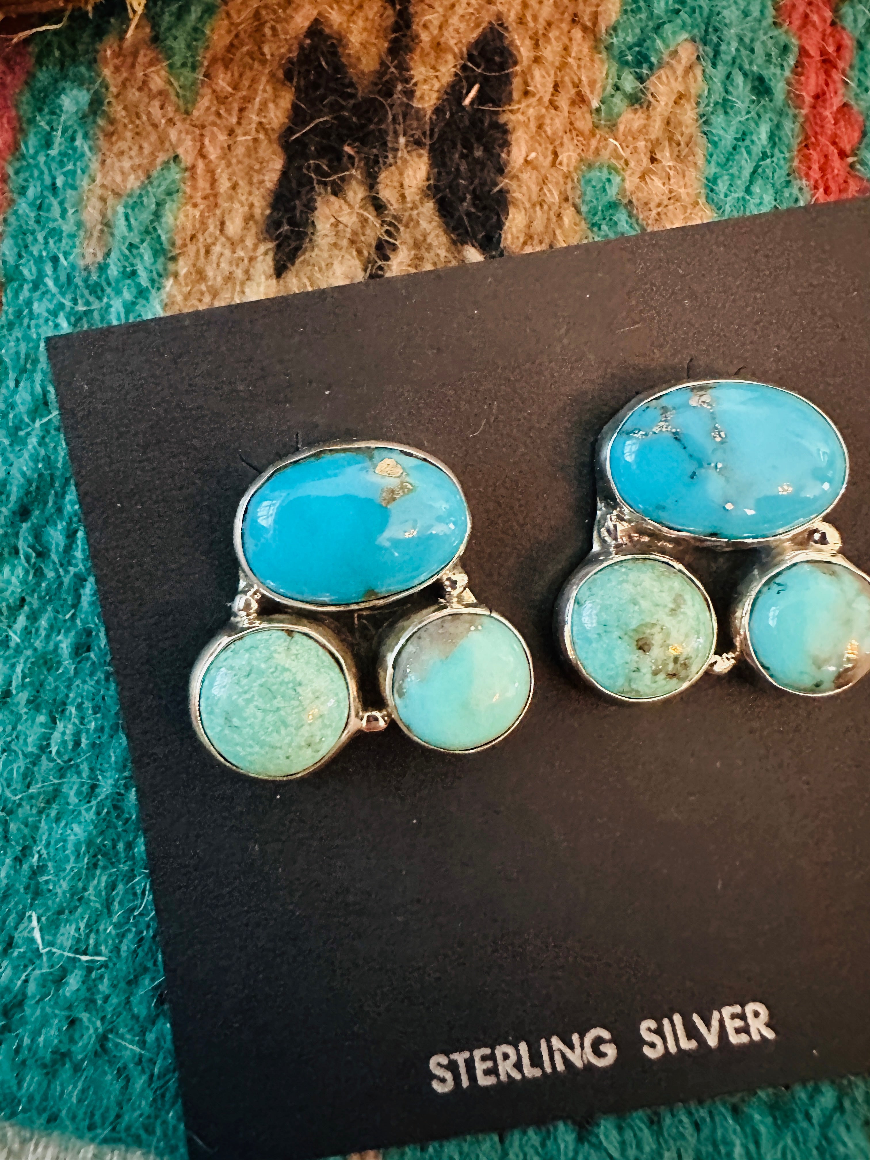 Handcrafted Sterling Silver & Turquoise Cluster Post Earrings