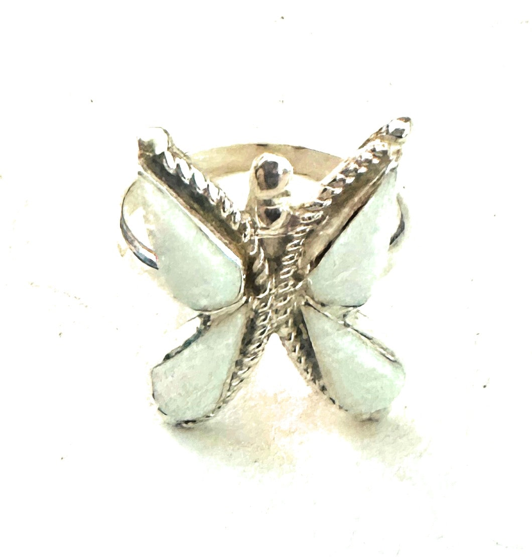 Zuni Sterling Silver & White Opal Butterfly Ring Size 6.5