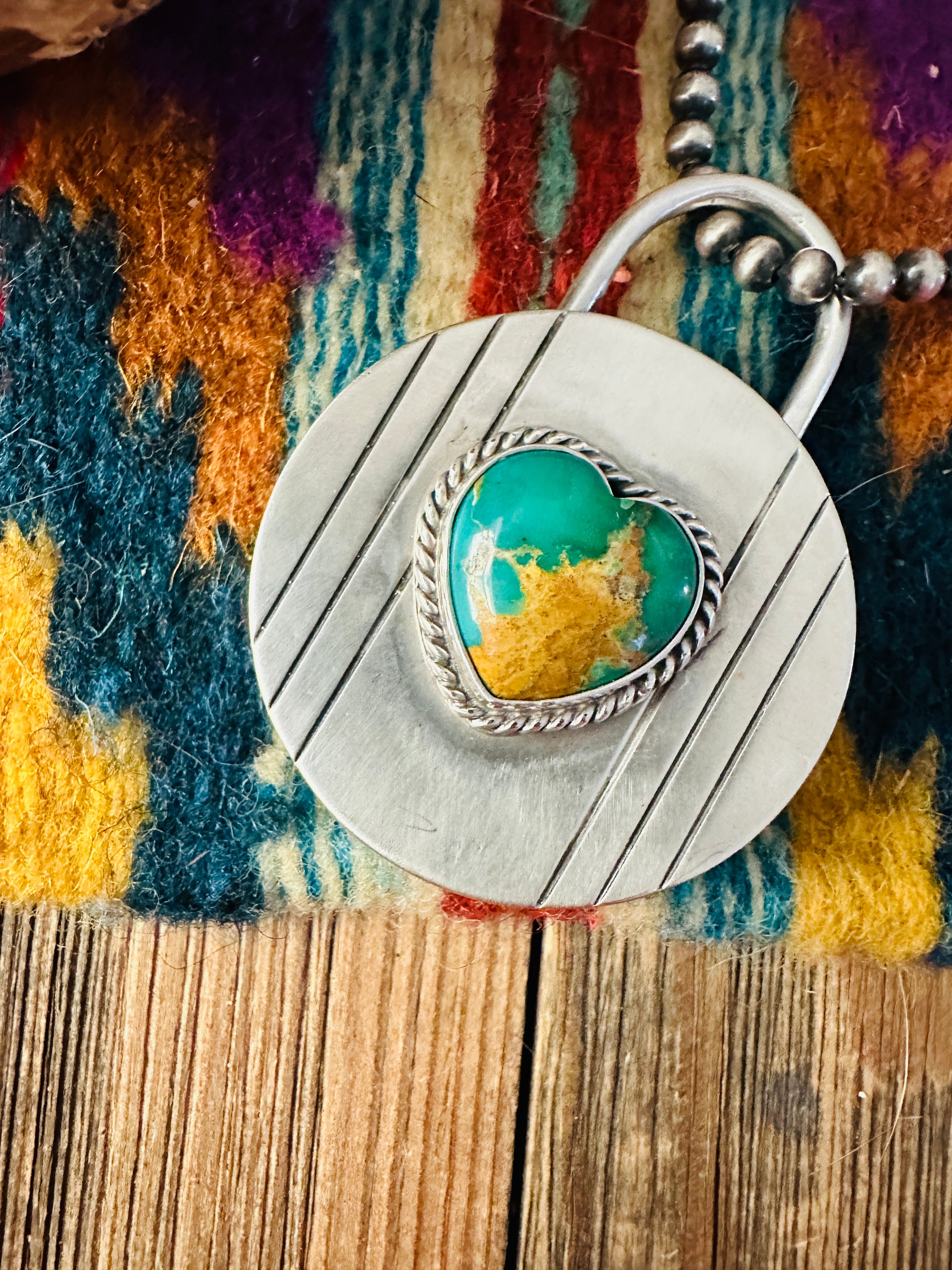 Handcrafted Turquoise & Sterling Silver Heart Locket Style Pendant by Charles Johnson