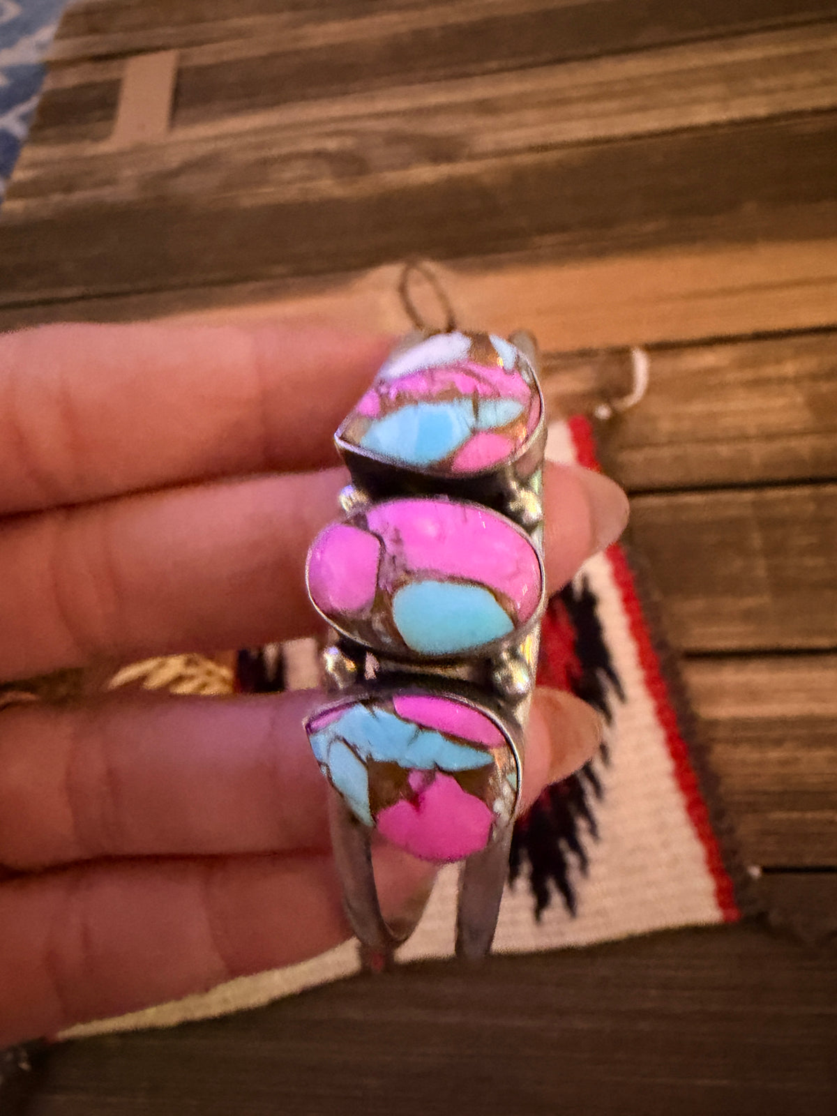 Handcrafted Cotton Candy & Sterling Silver Cuff Bracelet by Augustine Largo