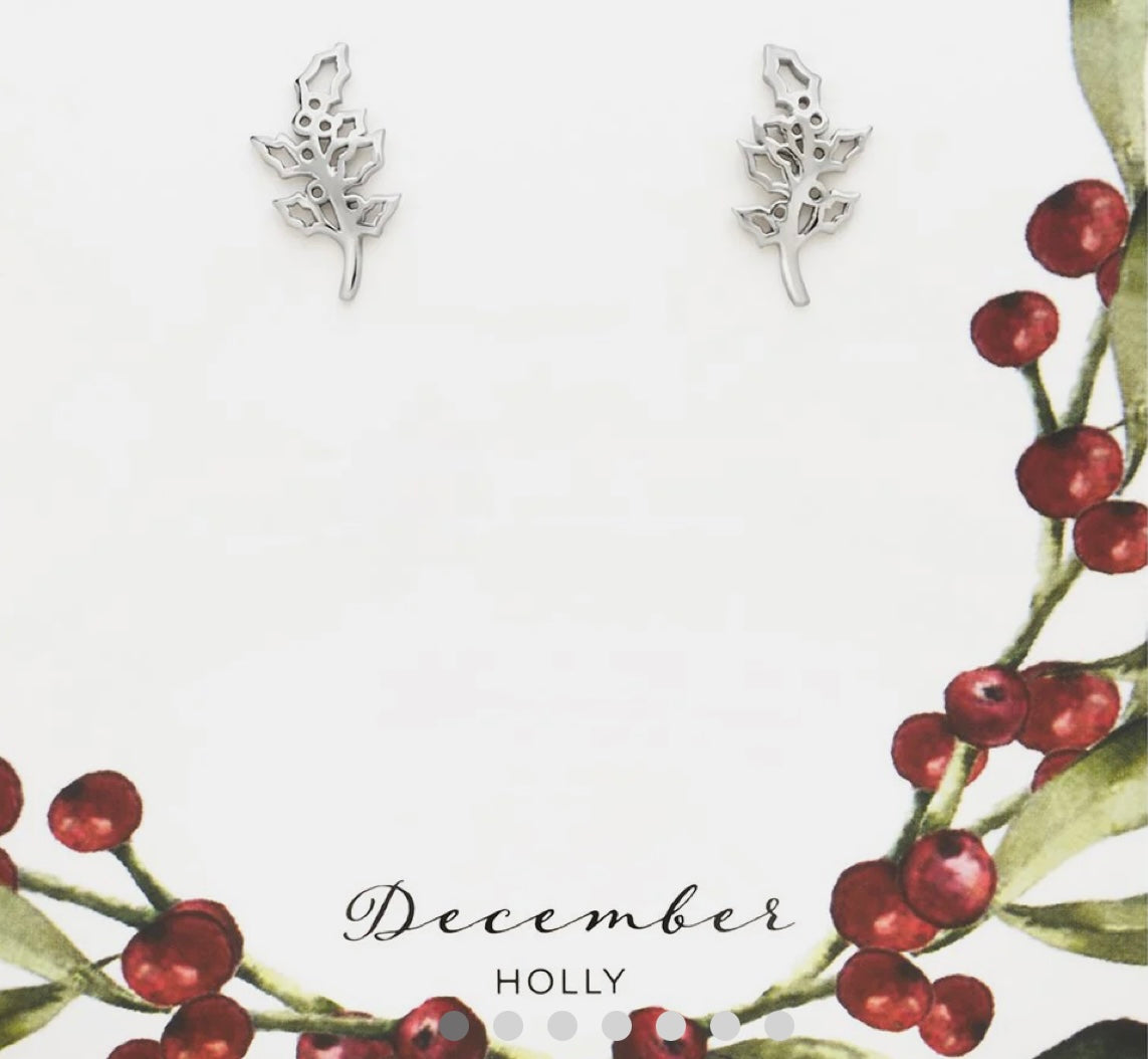 Sterling Silver Birthday Flower Stud Earrings December