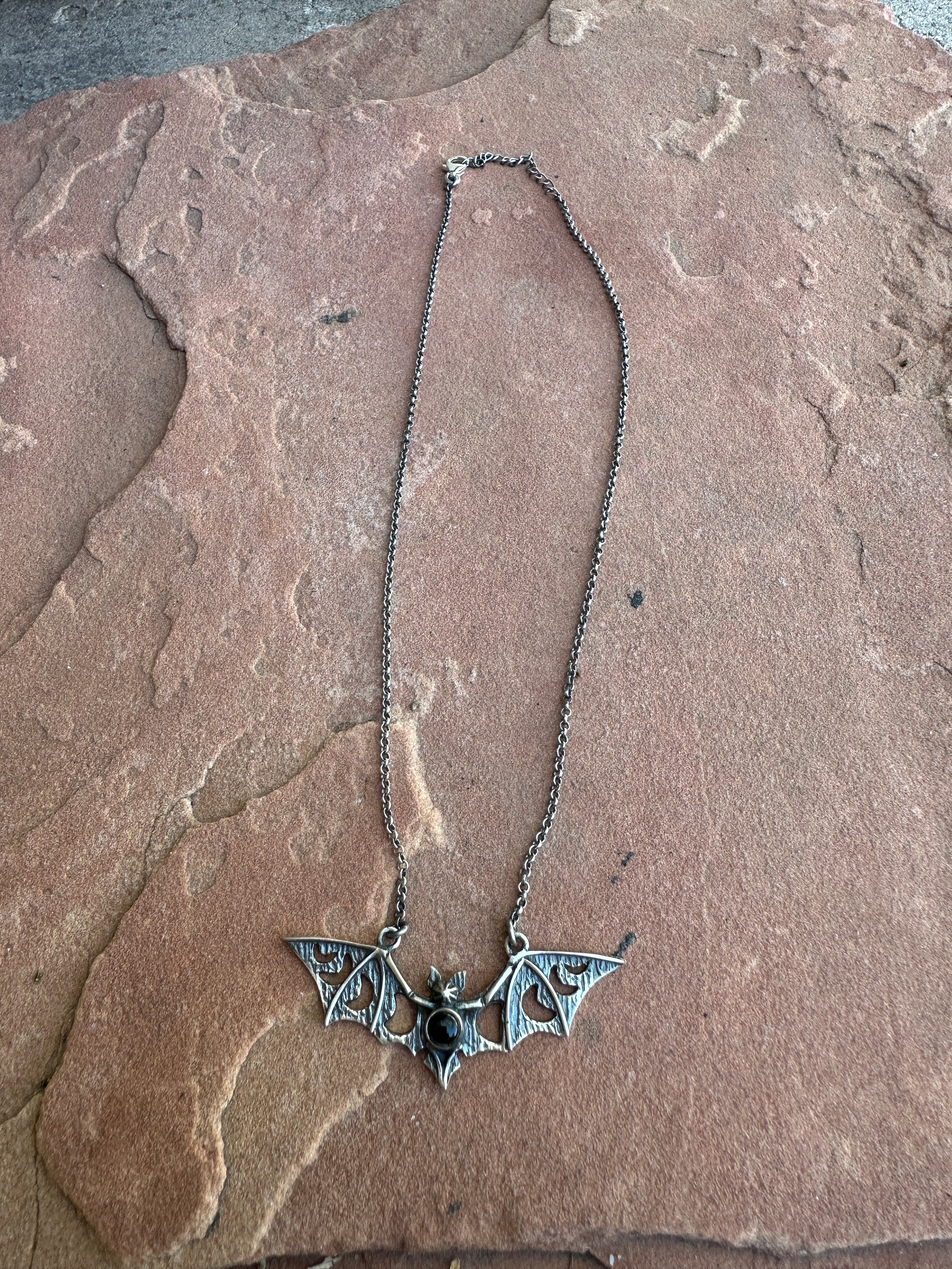 Beautiful Handmade Sterling Silver & Onyx Bat Single Stone Necklace STYLE 3