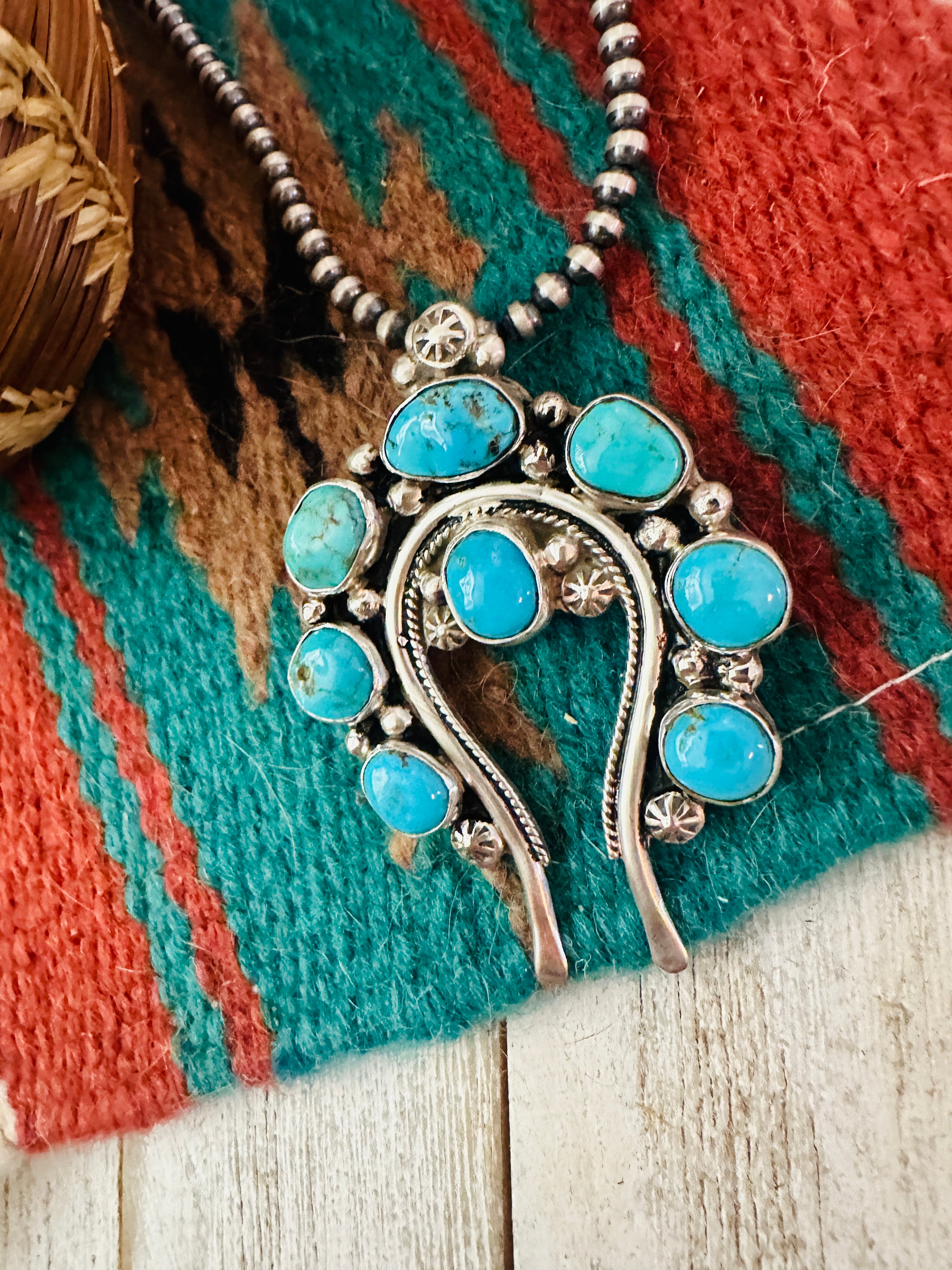 Navajo Sterling Silver & Kingman Turquoise Naja Pendant