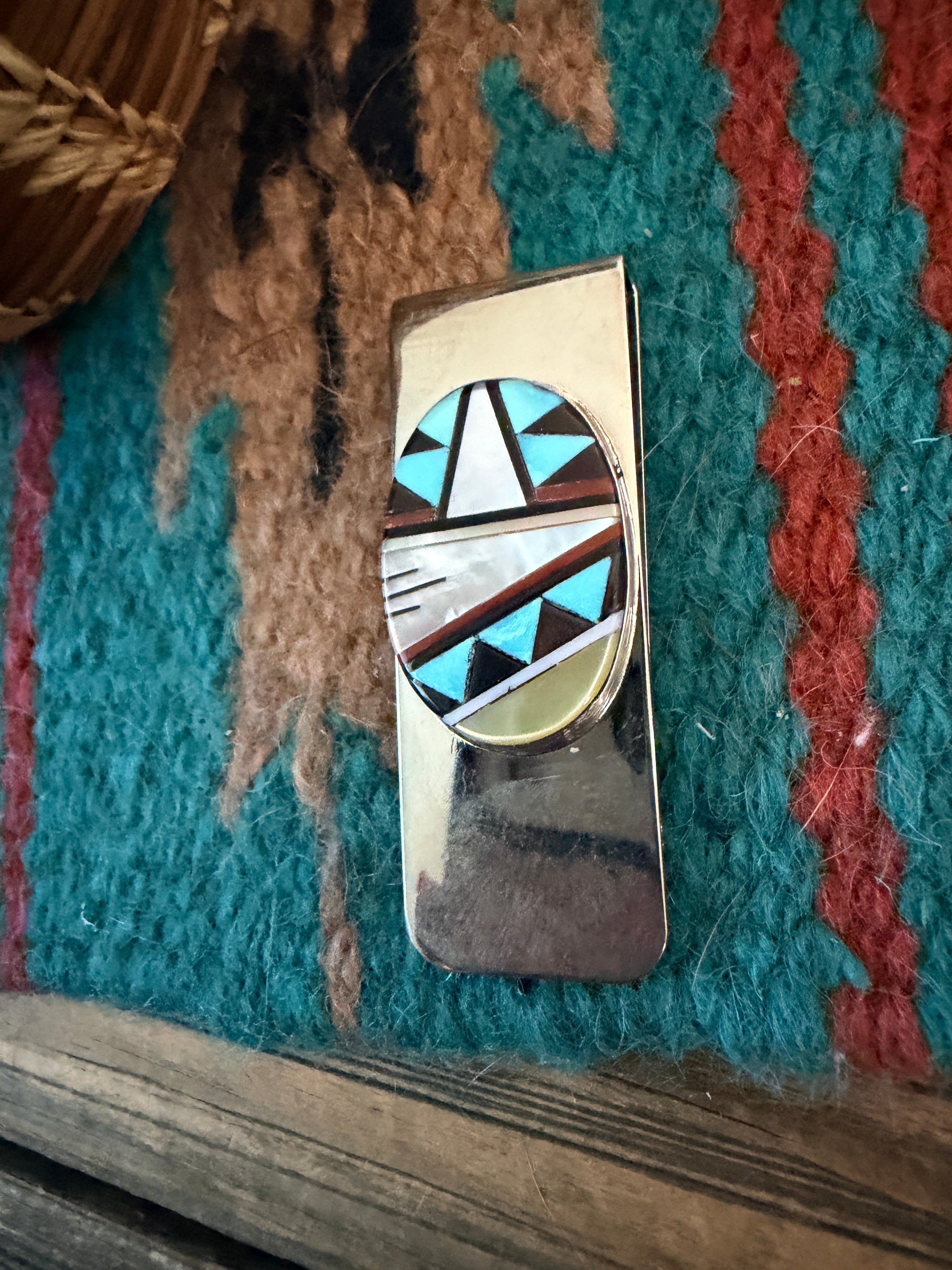 Handcrafted Multi Stone & Sterling Silver Inlay Money Clip