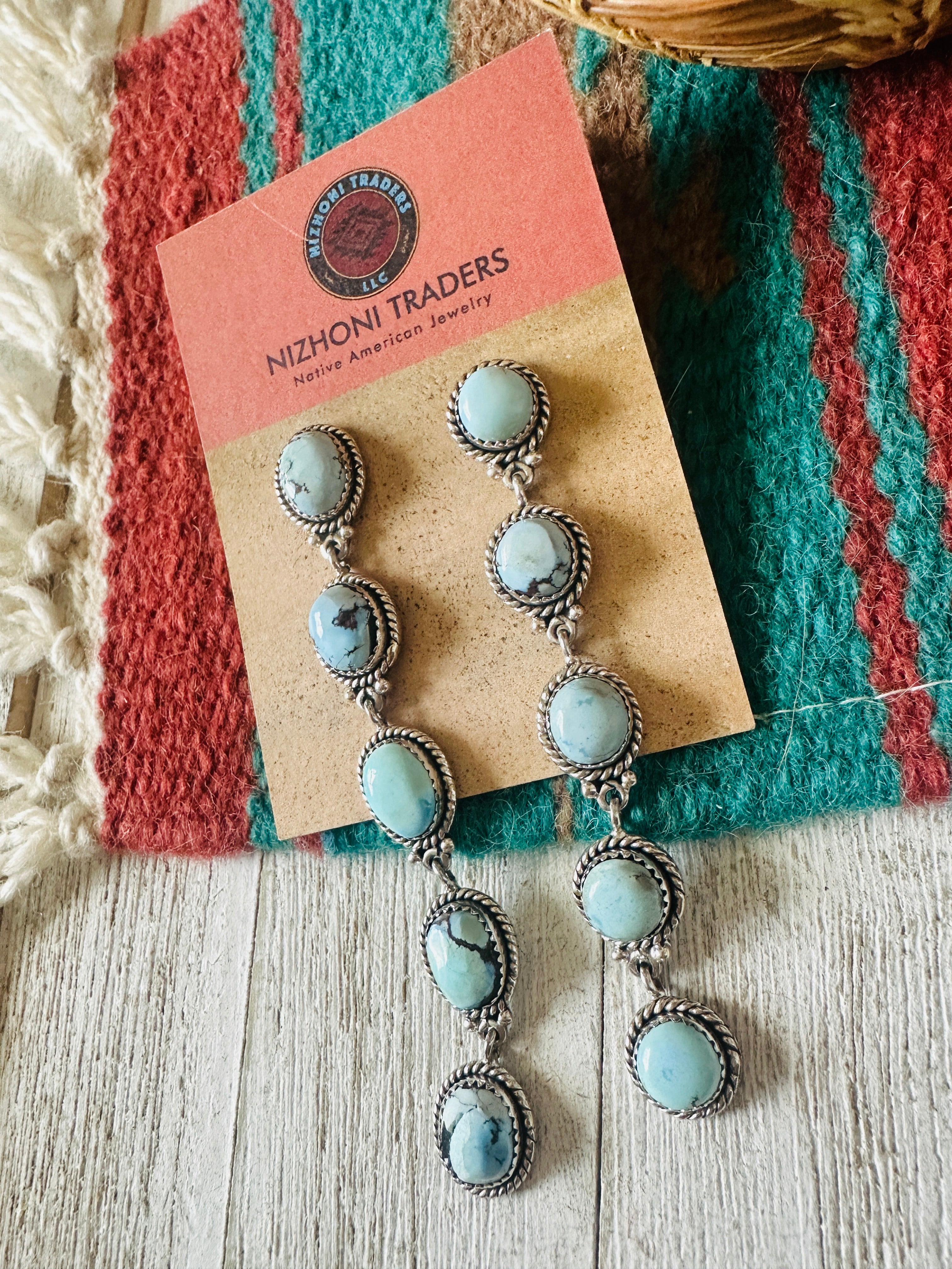 Navajo Golden Hills Turquoise & Sterling Silver Dangle Earrings