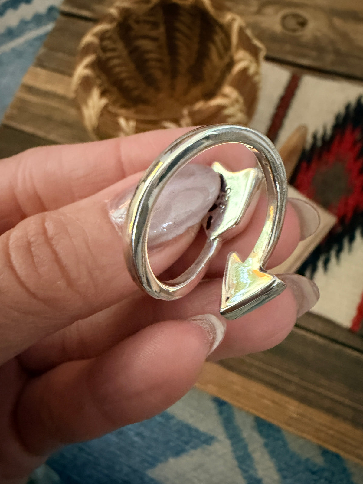 Handcrafted Sterling Silver & Turquoise Inlay Adjustable Arrow Ring