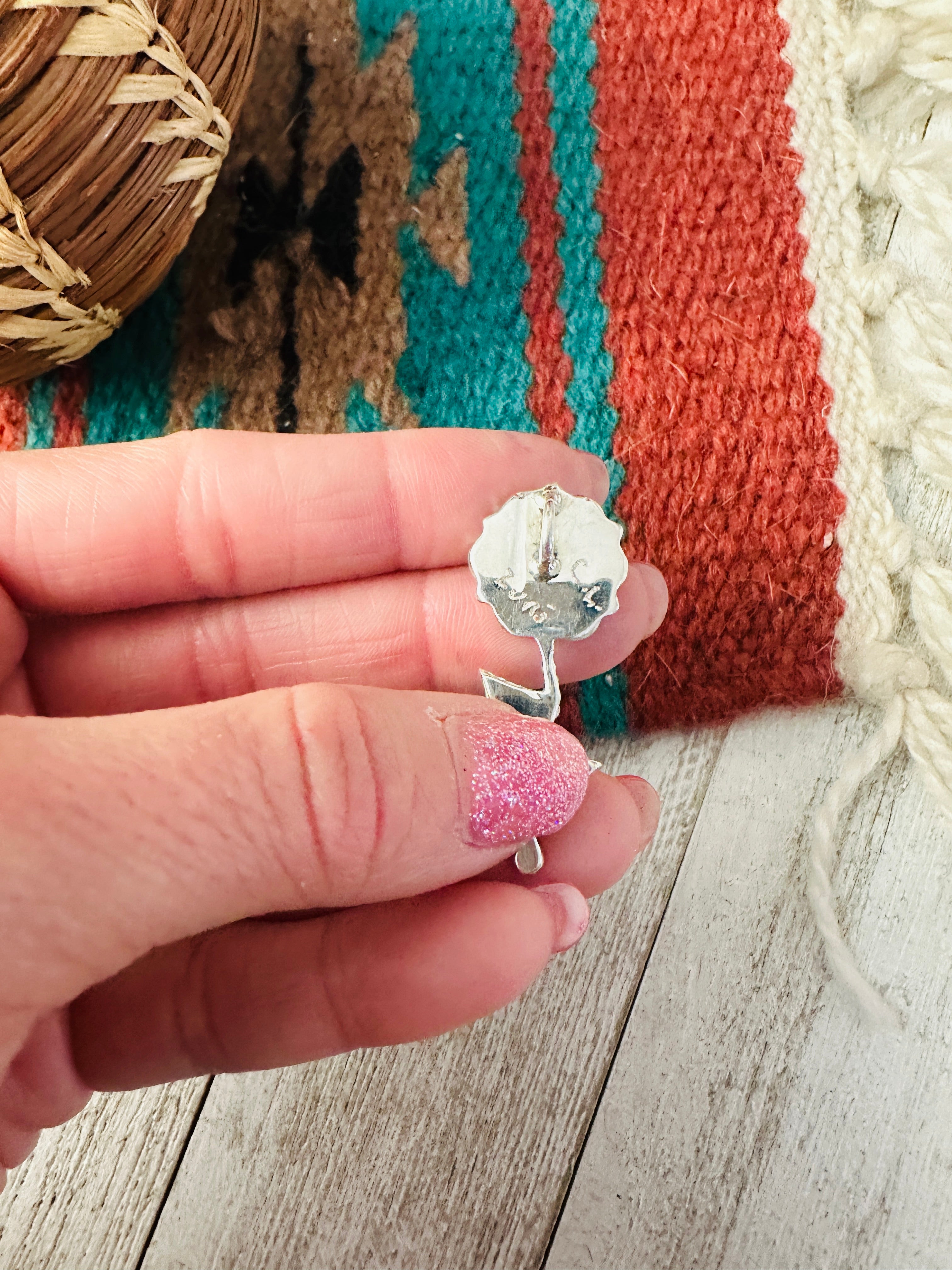 Zuni Blue Opal & Sterling Silver Inlay Flower Pendant