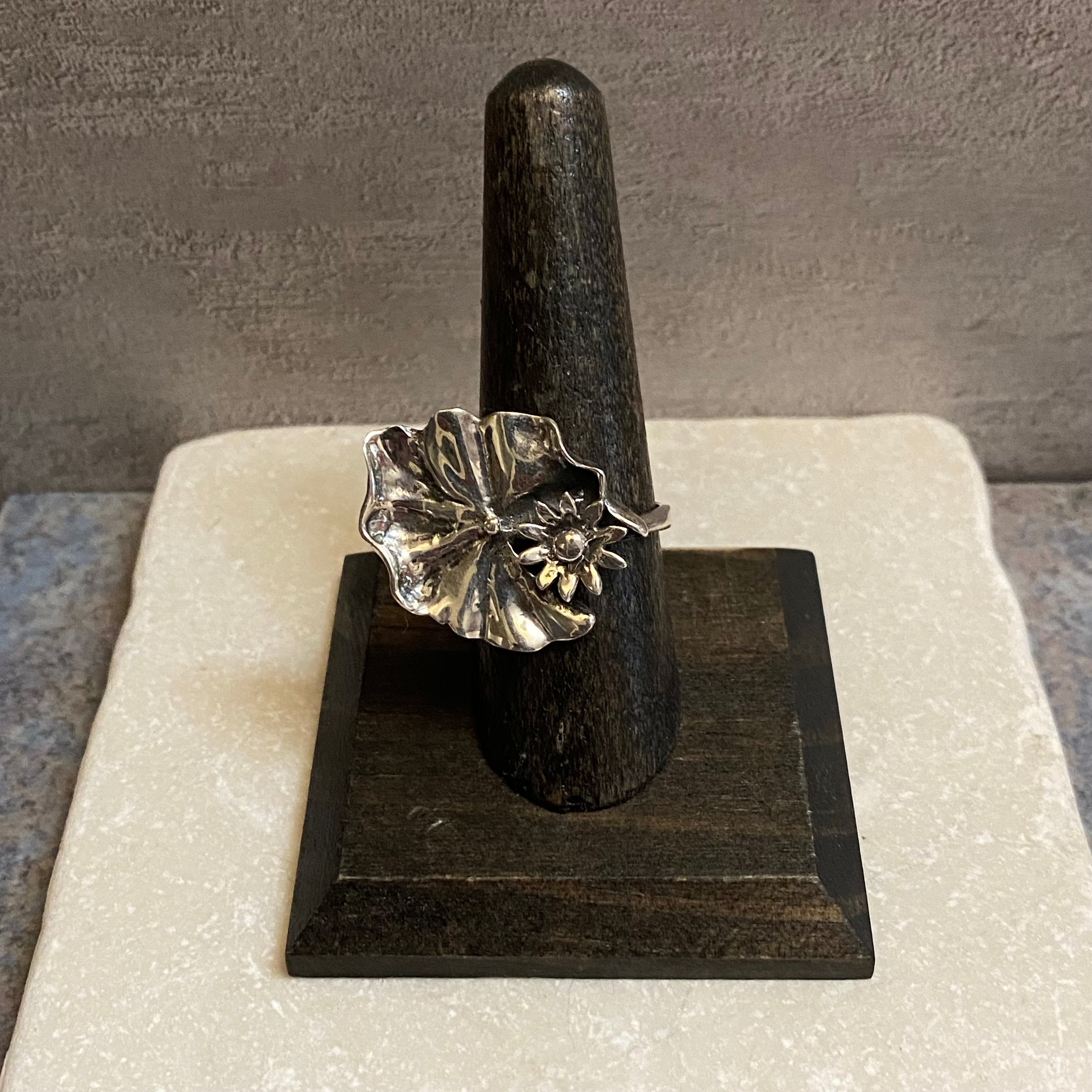Sterling Silver Lily Pad Flower & Leaf Ring