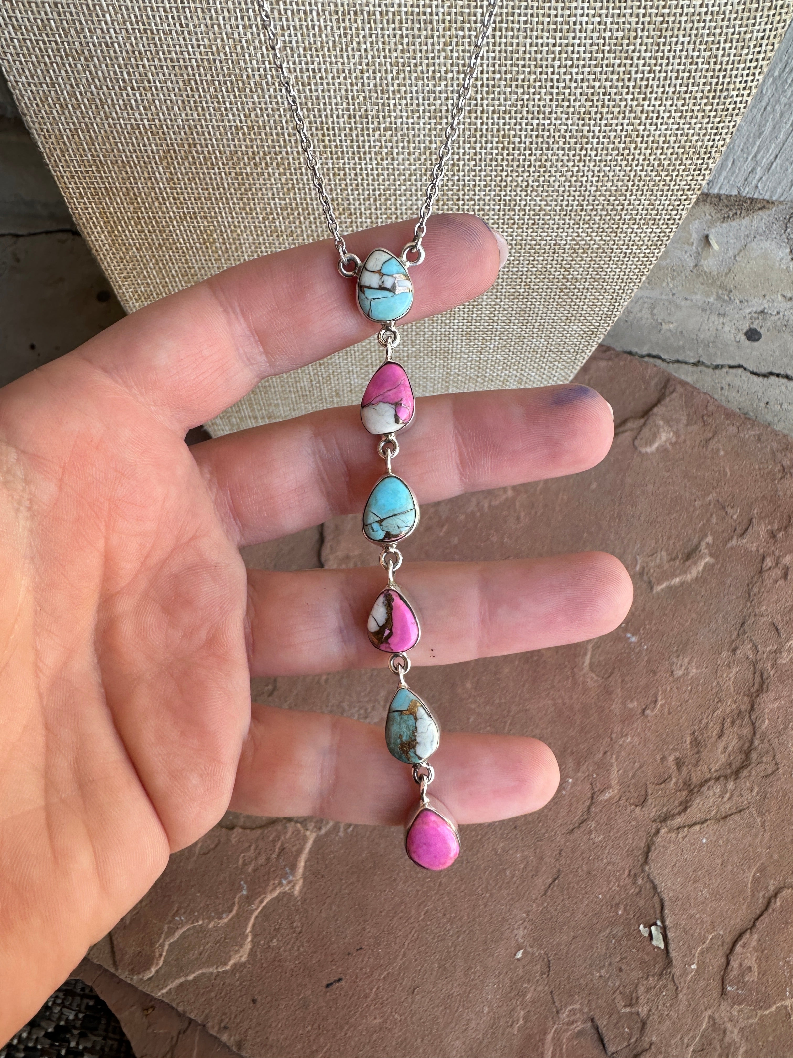 Handmade Cotton Candy Sterling Silver Drop Necklace