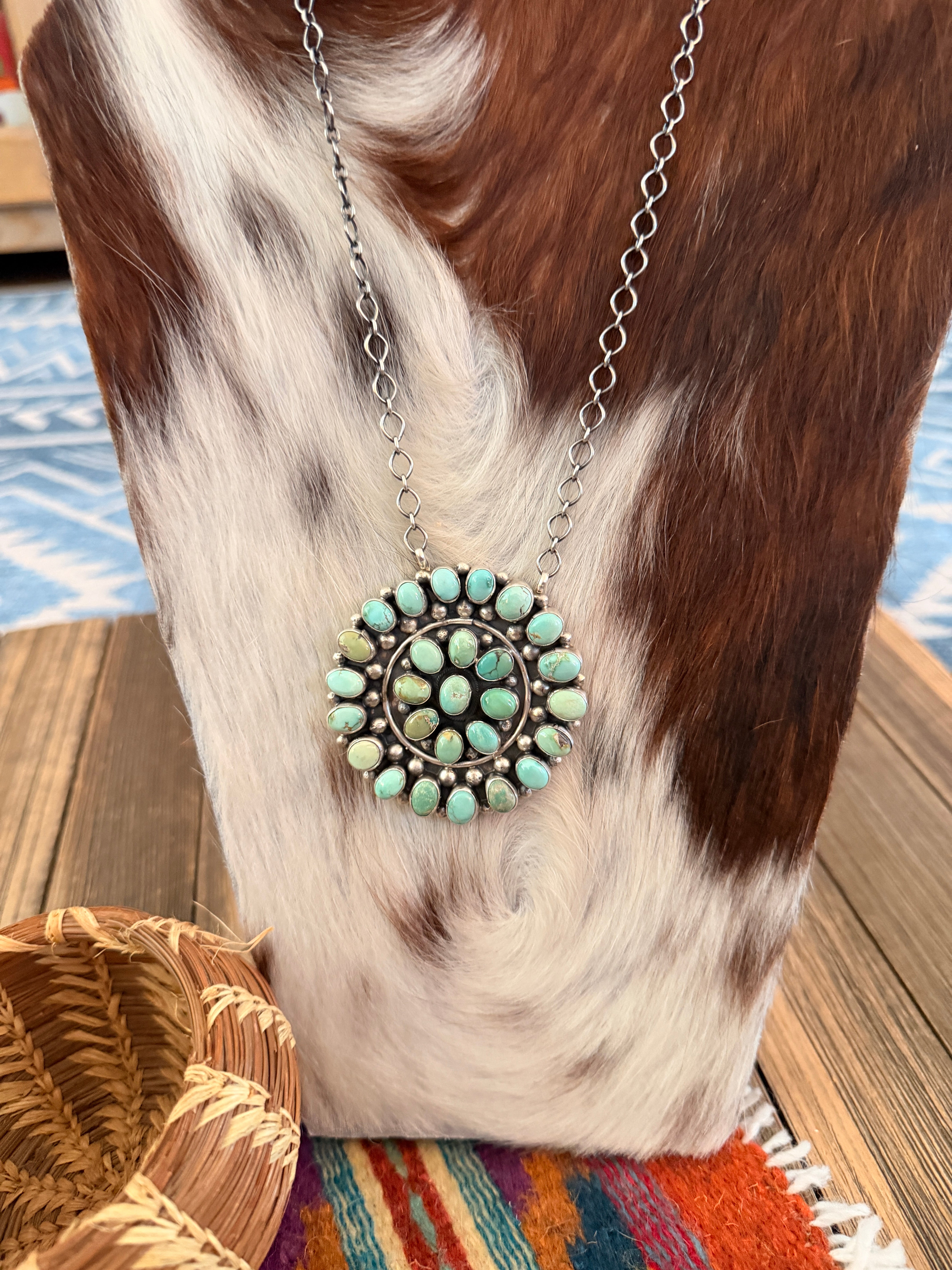 Handcrafted Turquoise & Sterling Silver Cluster Necklace by Travis Jim