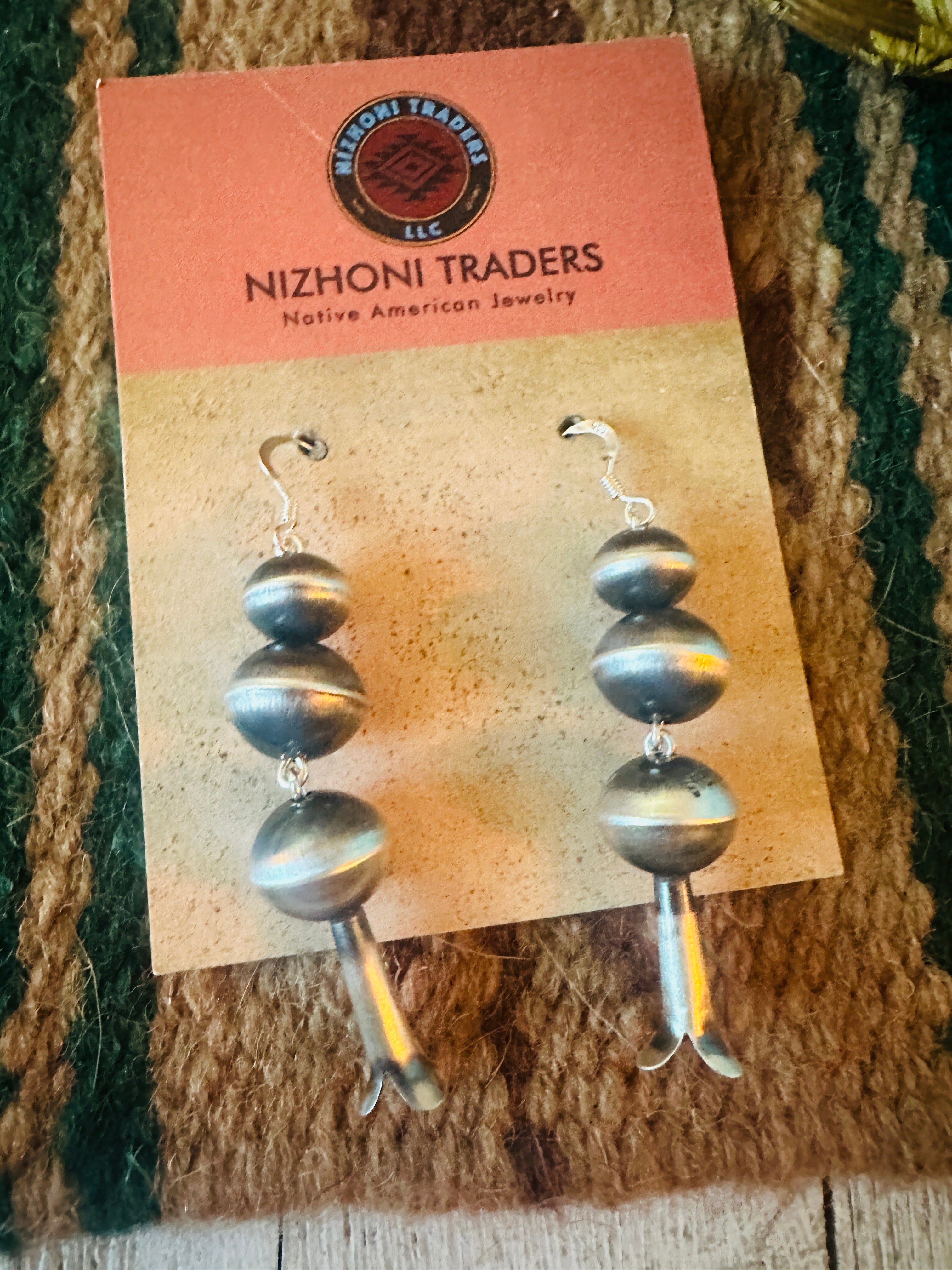 Navajo Sterling Silver Beaded Blossom Dangle Earrings