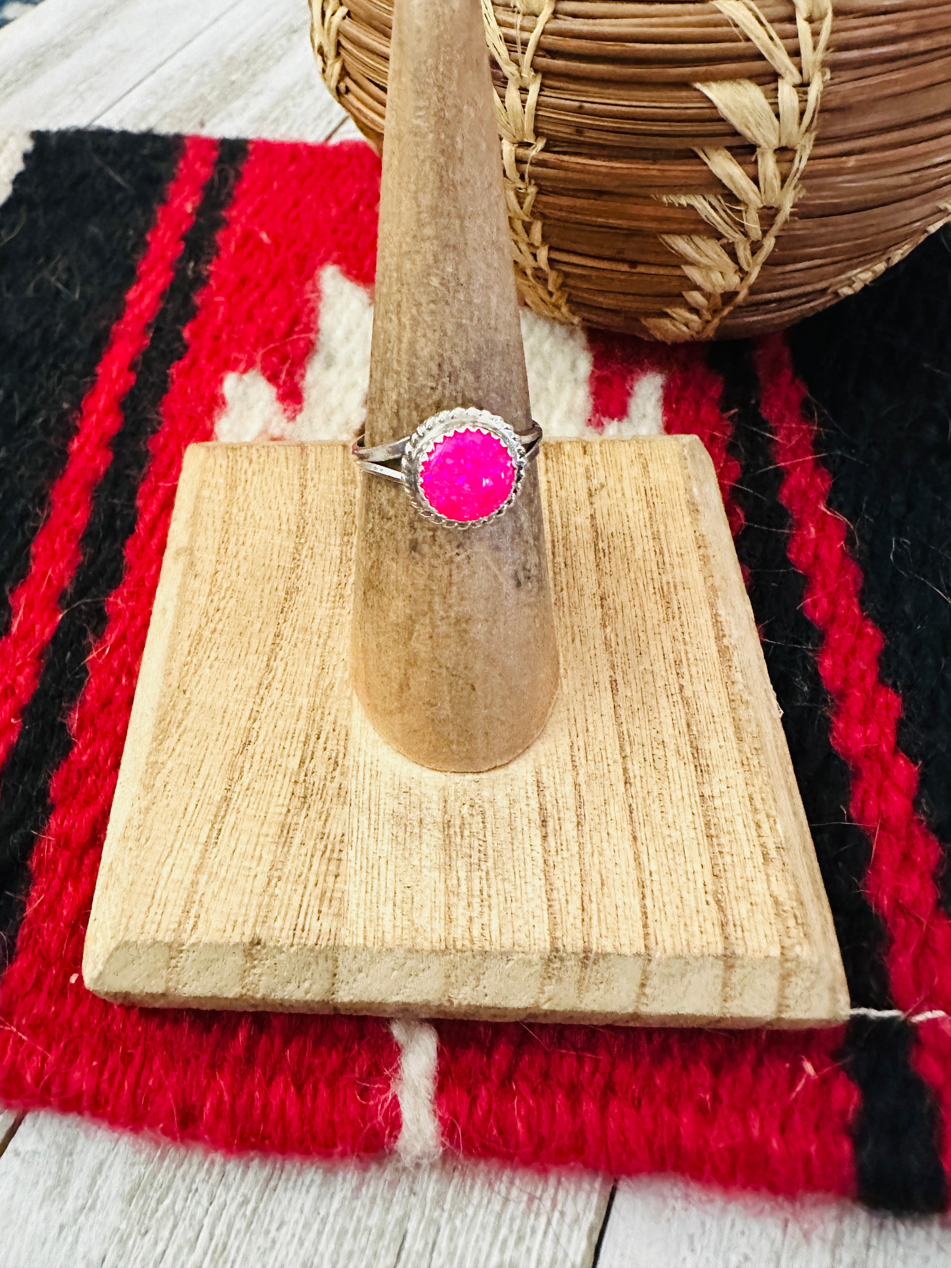 Navajo Sterling Silver & Pink Opal Ring