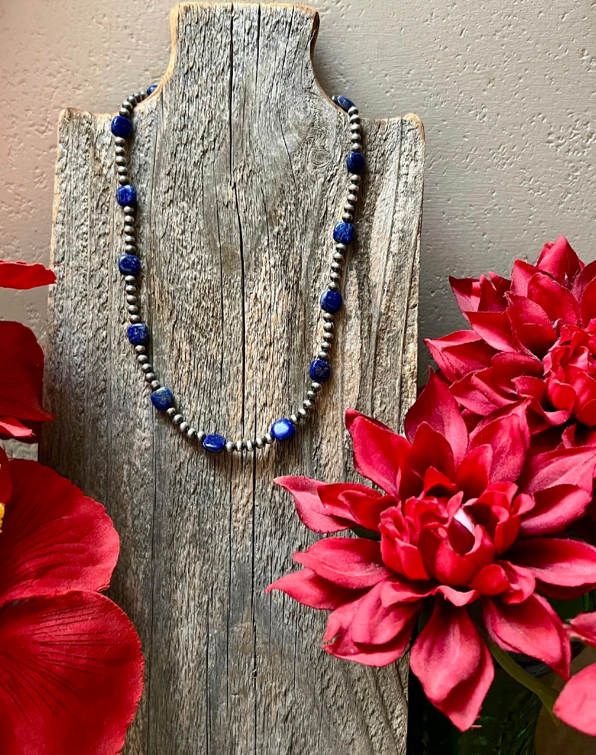Handmade Lapis & Sterling Silver Beaded Necklace