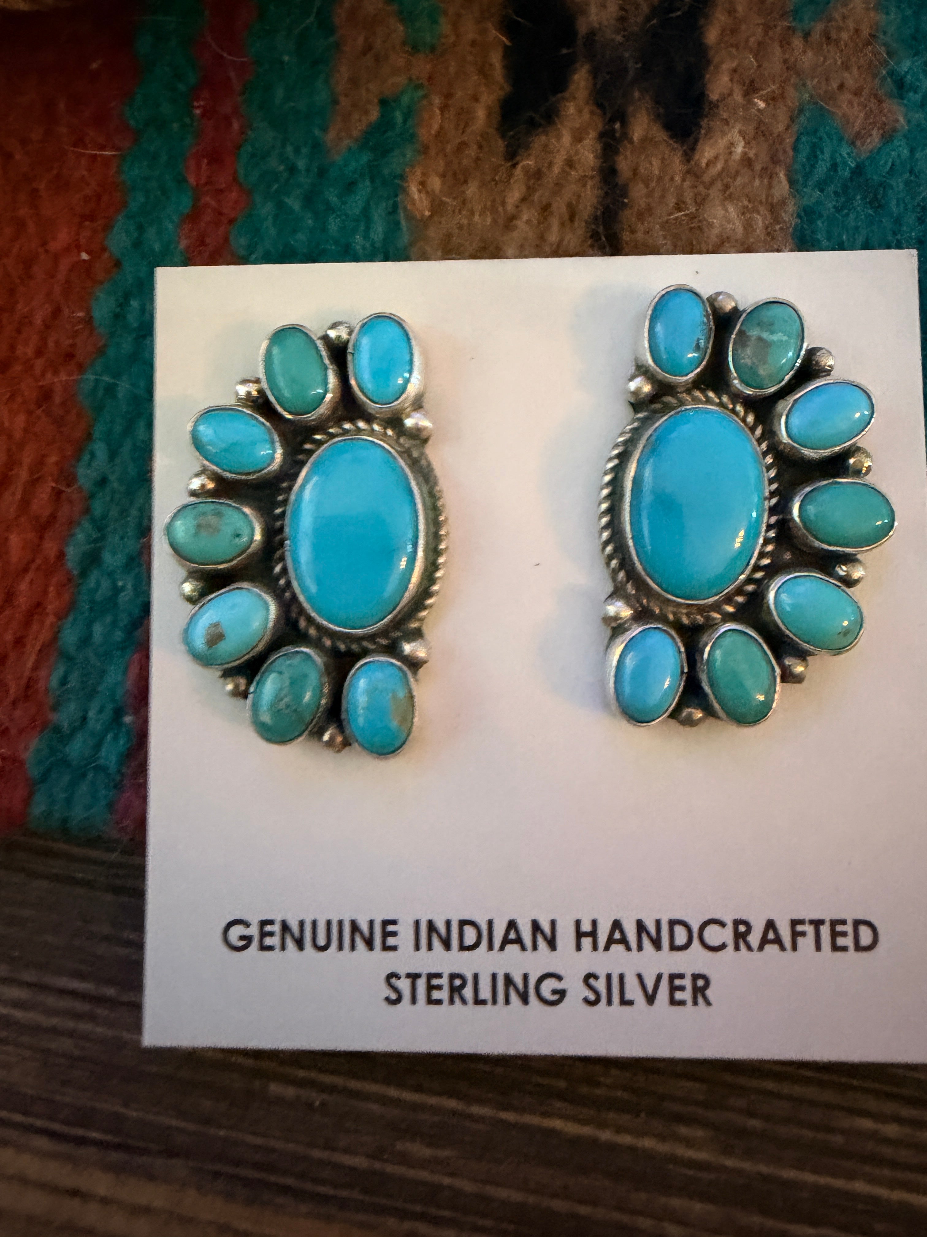 Handcrafted Turquoise & Sterling Silver Cluster Post Earrings by Genevieve James