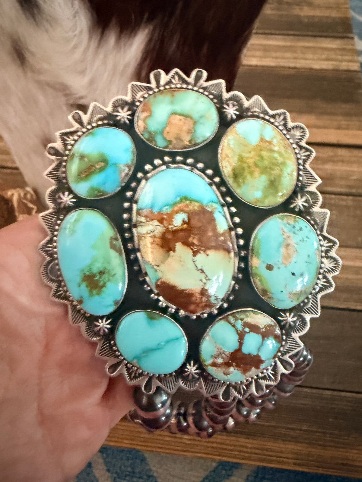 Handcrafted Beaded Sterling Silver & Sonoran Mountain Turquoise Cluster Necklace by Charles Johnson