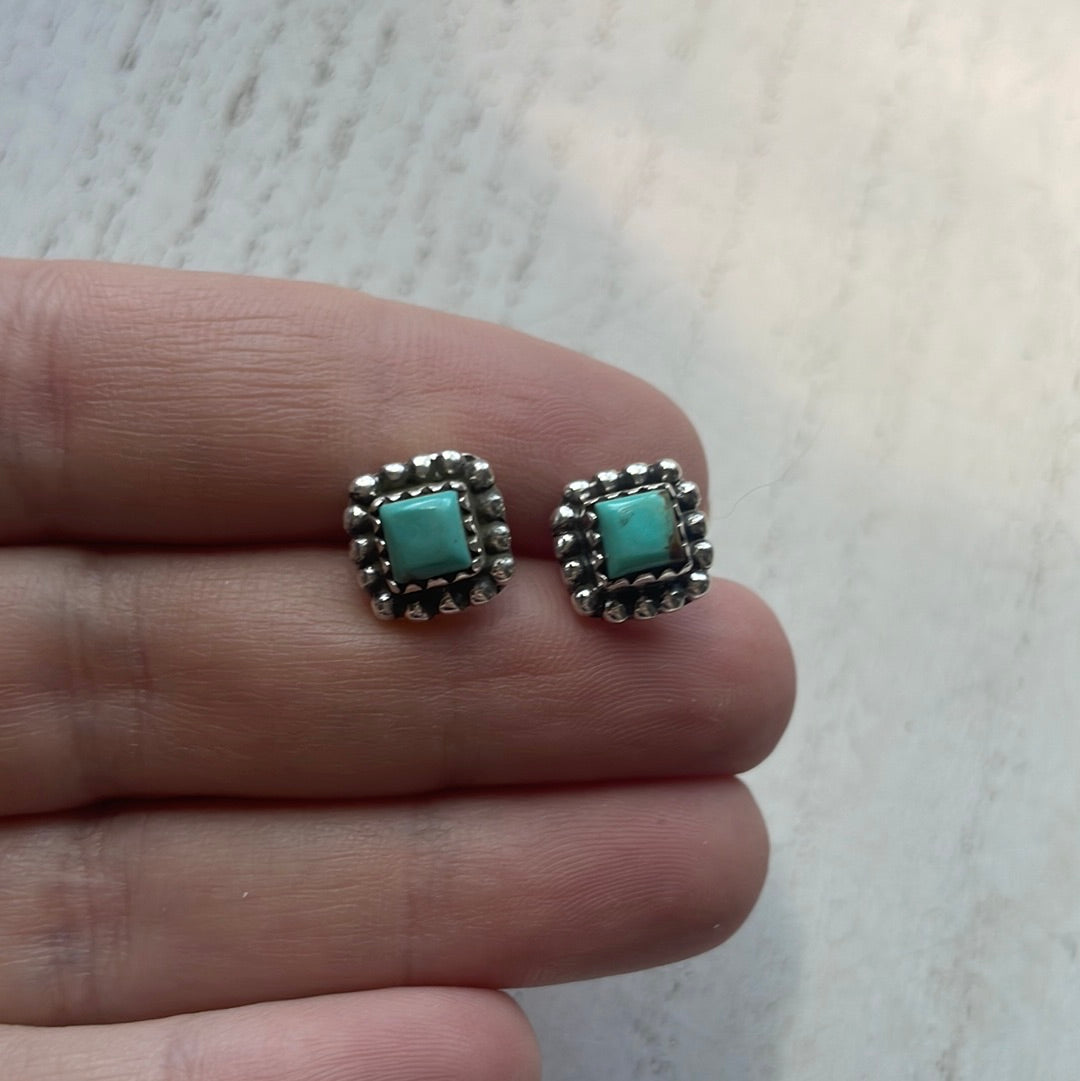 Nizhoni Handmade Turquoise & Sterling Silver Square Stud Earrings