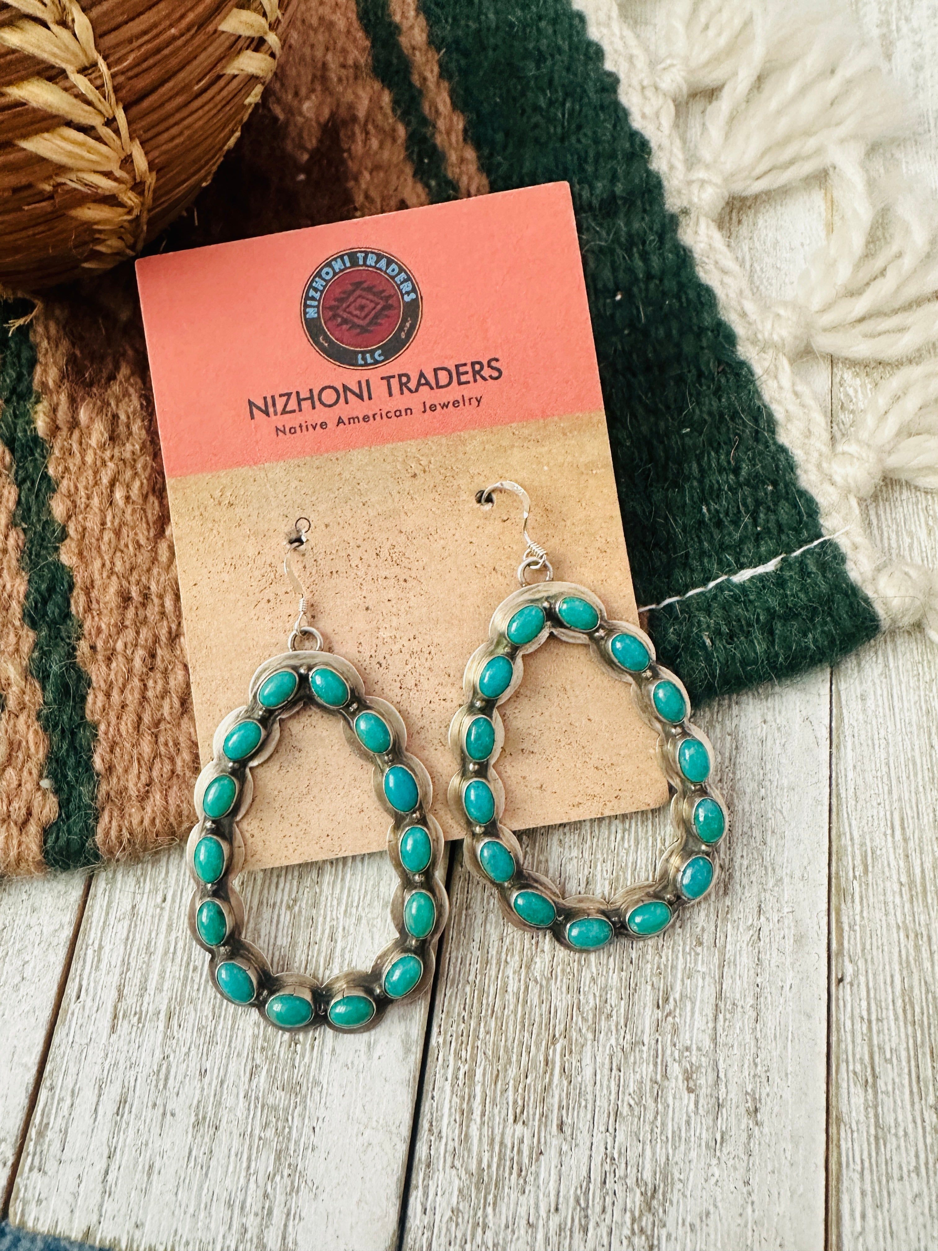 Handcrafted Old Pawn Sterling Silver & Turquoise Cluster Dangle Earrings