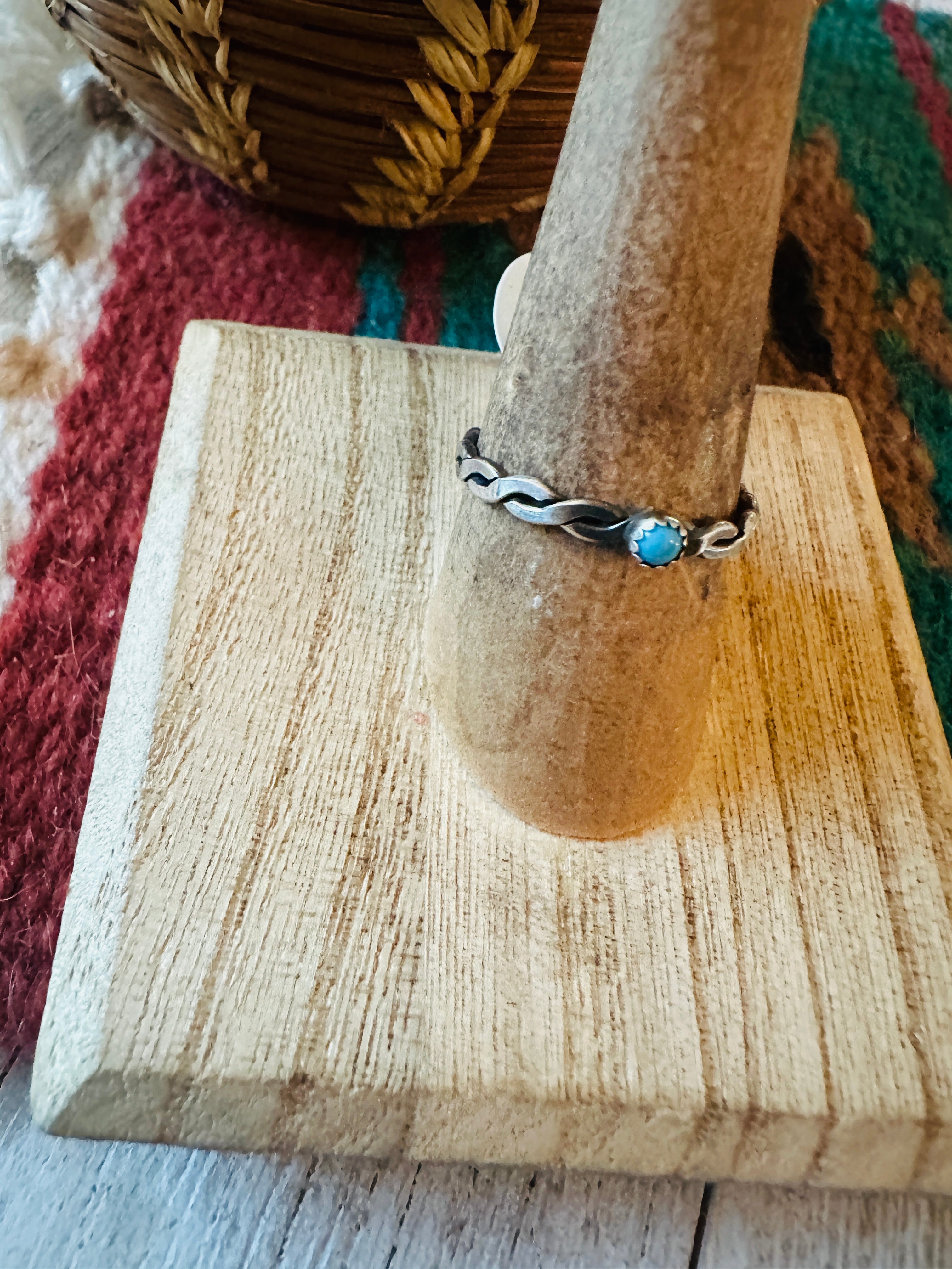 Navajo Sterling Silver & Turquoise Twisted Band Ring