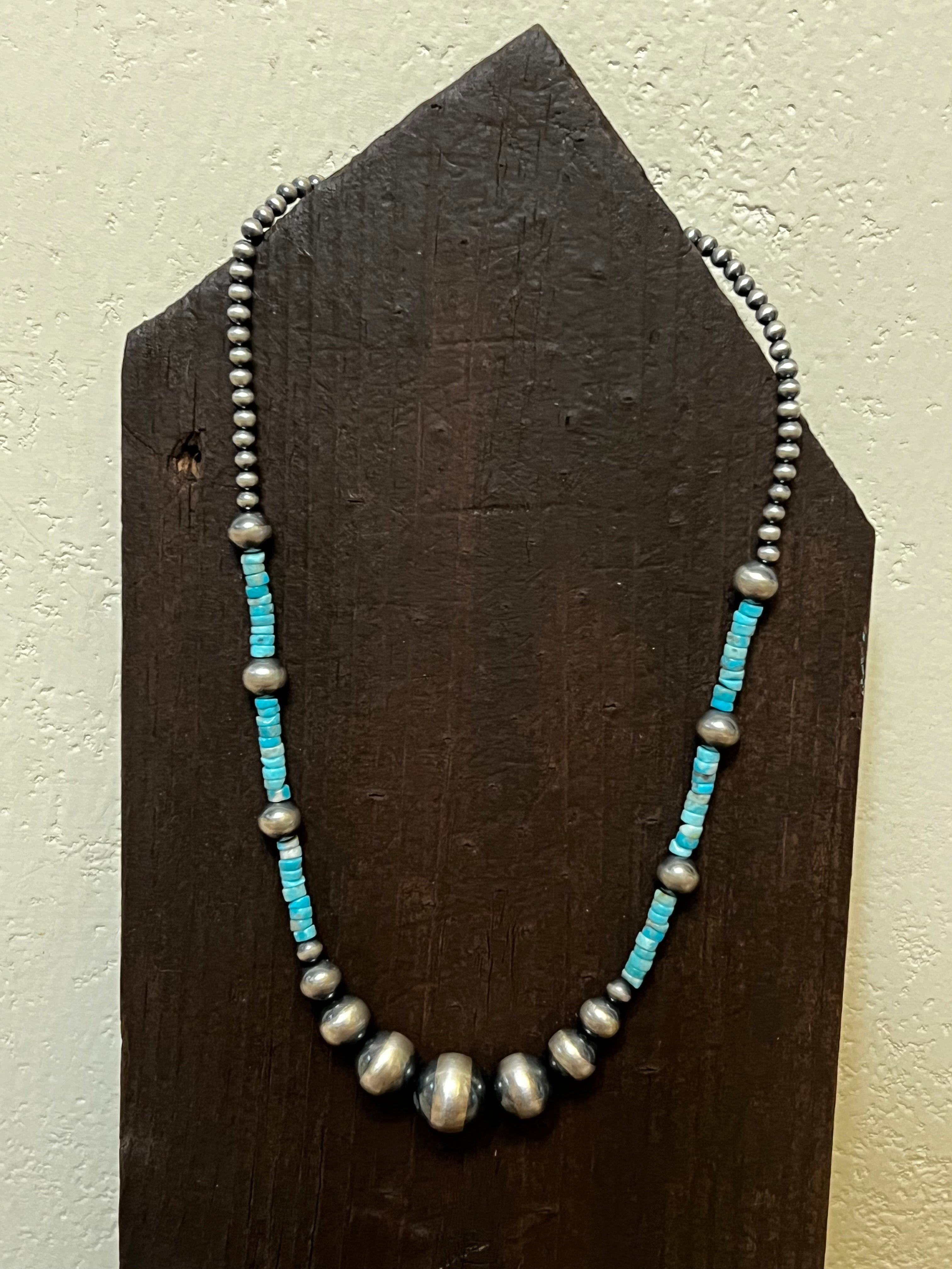 Handmade Sterling Silver & Turquoise Beaded Necklace