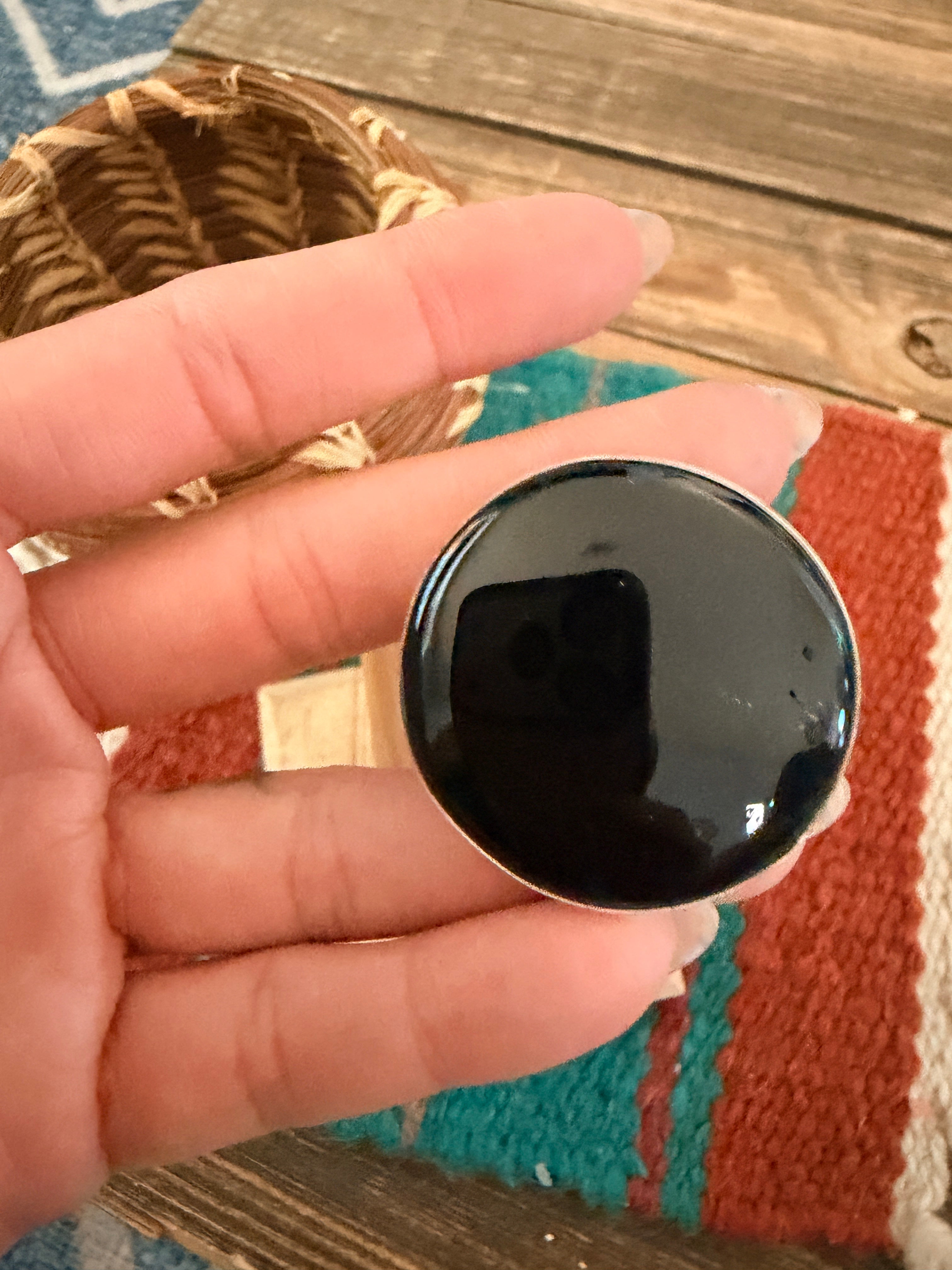 Handcrafted Black Onyx & Sterling Silver Ring Size 9