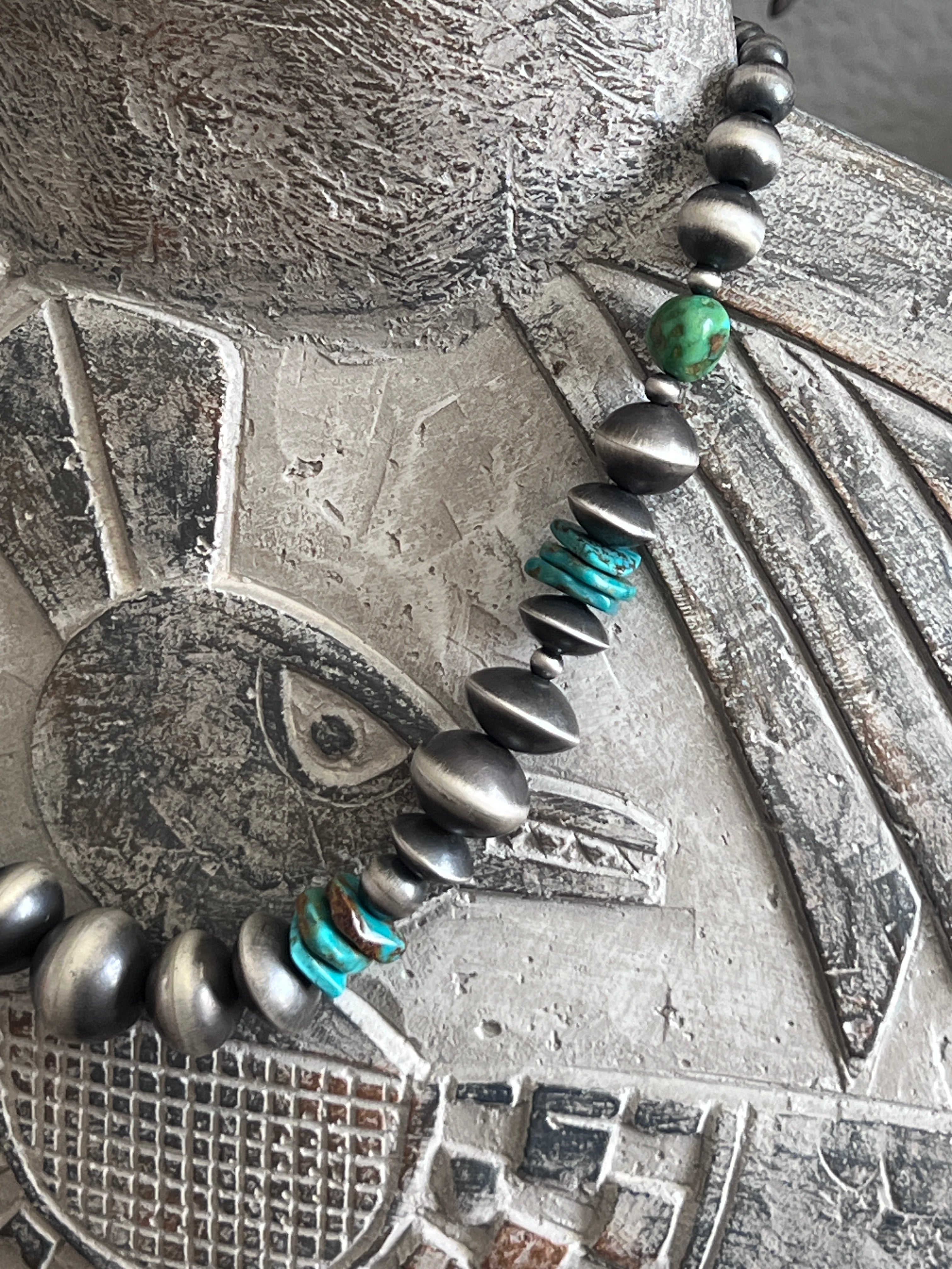 Rose Martin Sterling Silver & Turquoise Single Strand Beaded Necklace, 16 + 1-1/2 inches