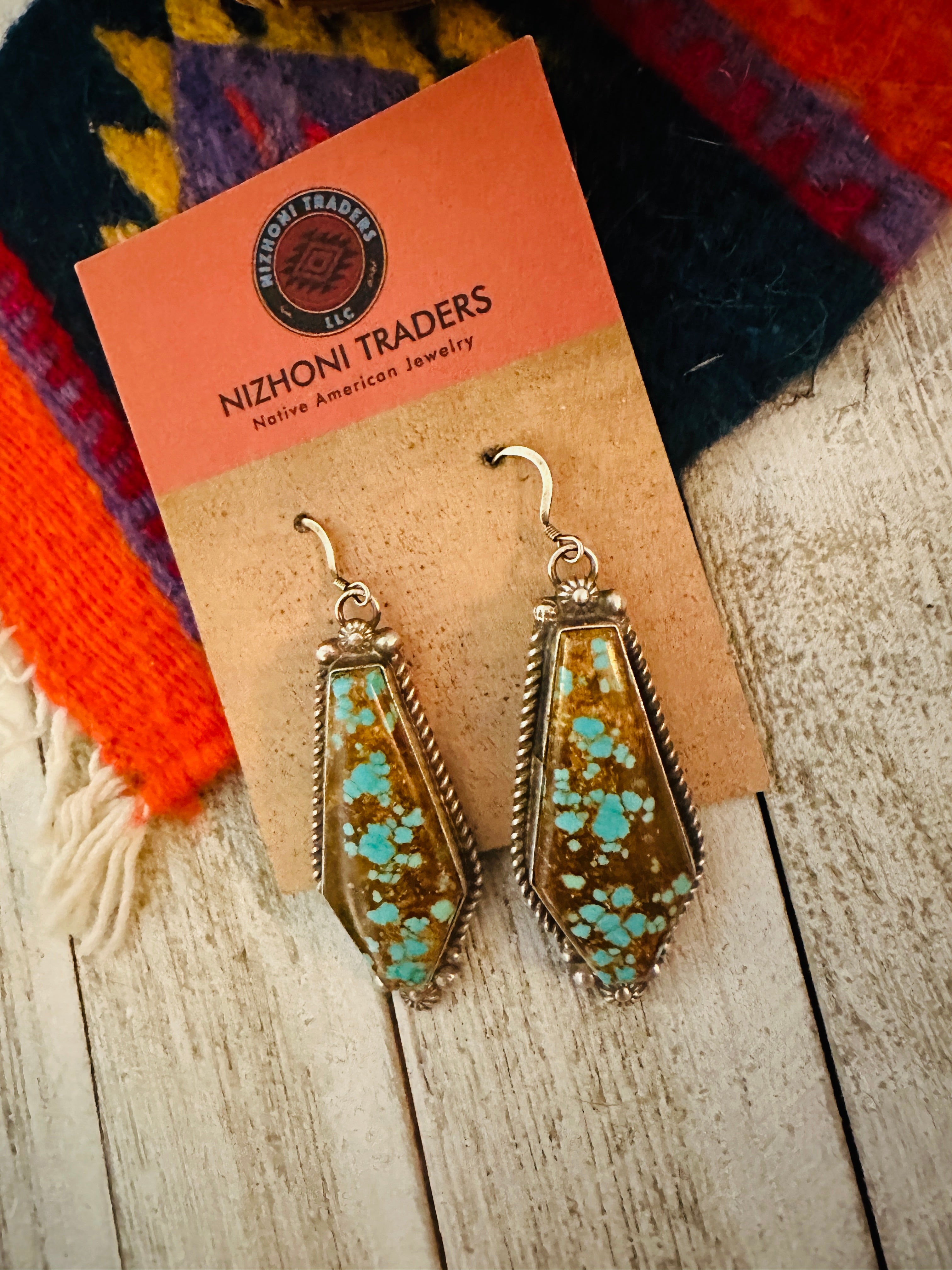 Navajo Number 8 Turquoise And Sterling Silver Dangle Earrings