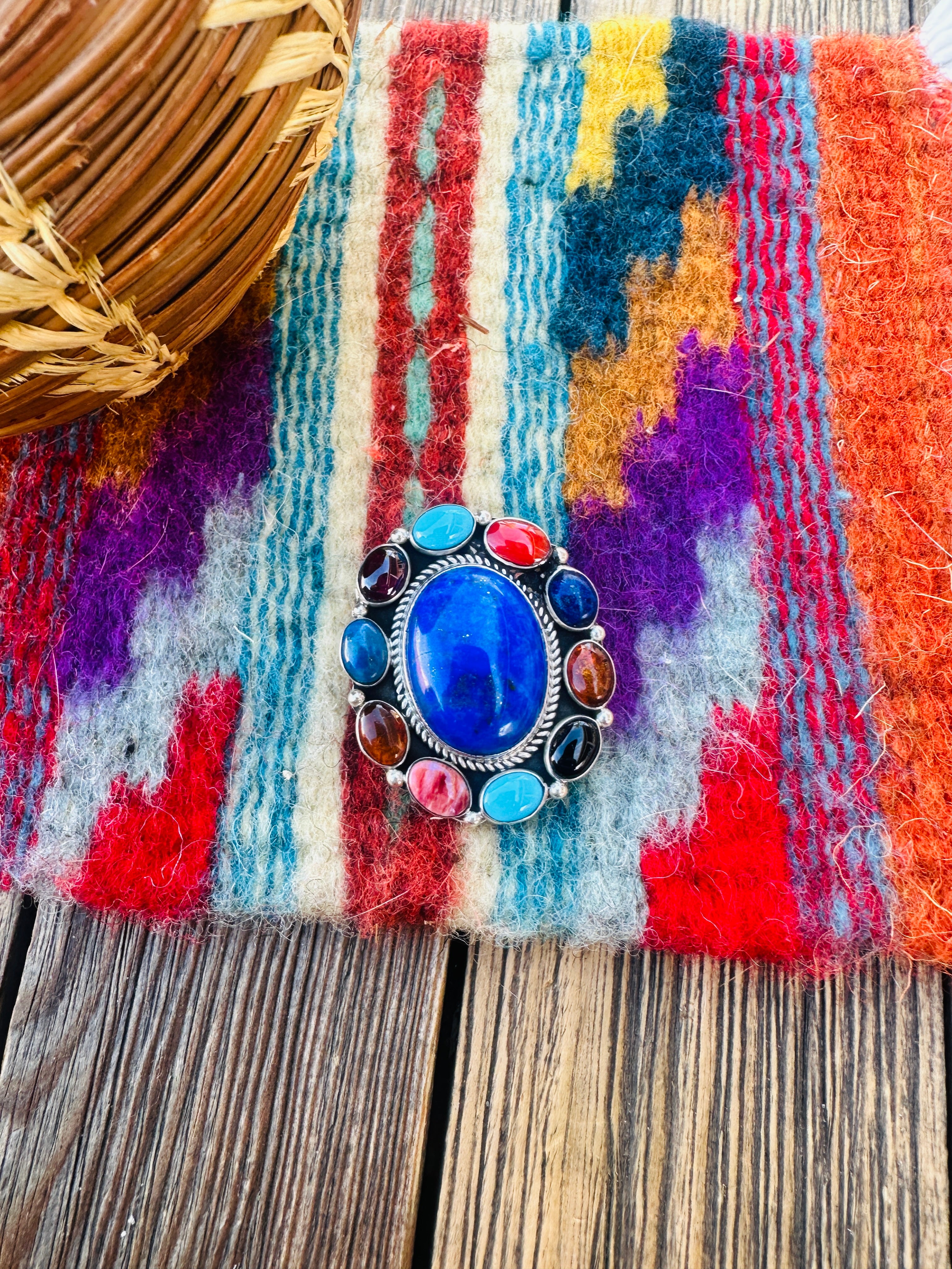 Handcrafted Sterling Silver and Multi Stone Cluster Brooch/ Pendant