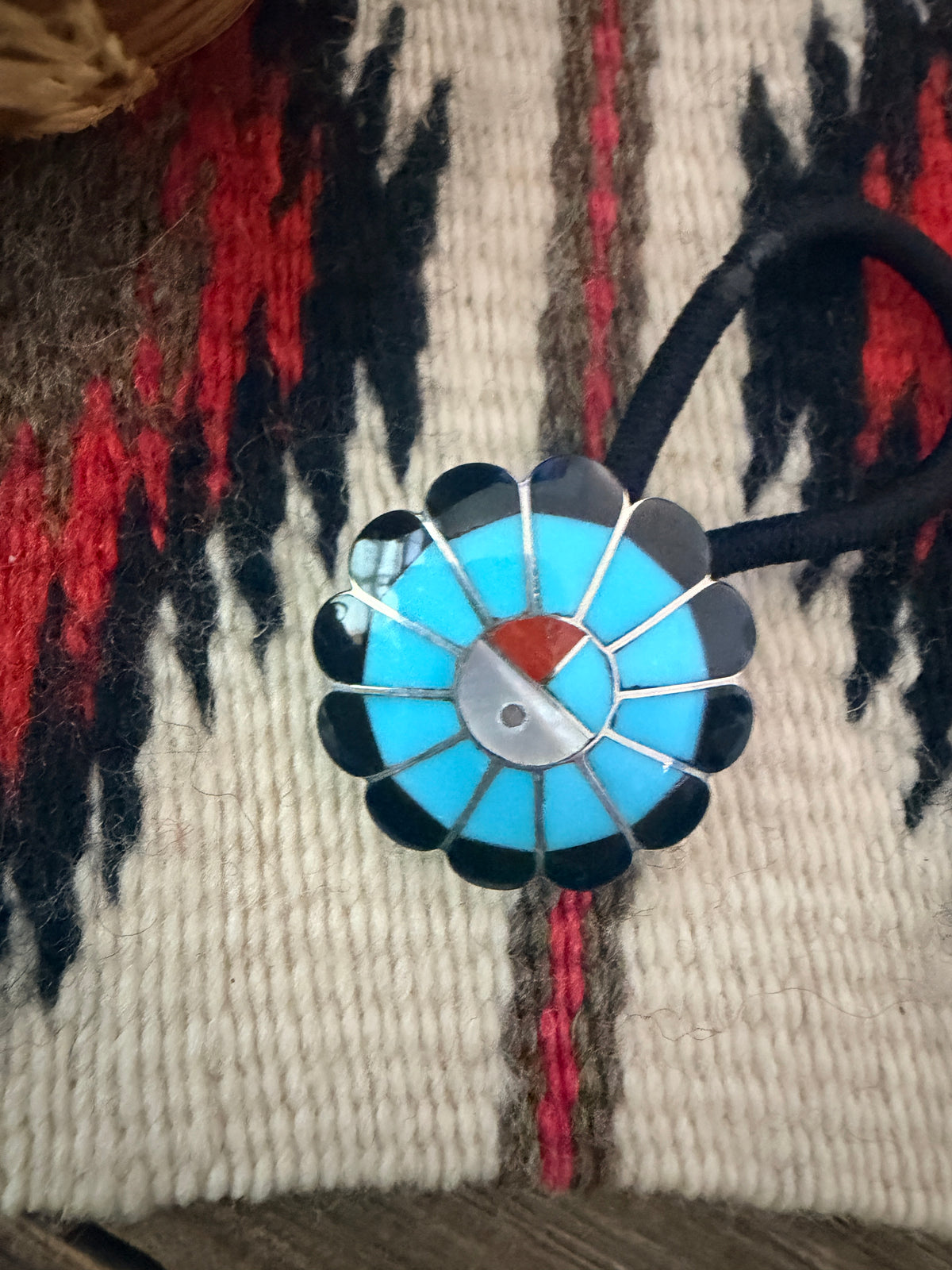 Handcrafted Multi Stone & Sterling Silver Inlay Sun Face Hair Tie Charm