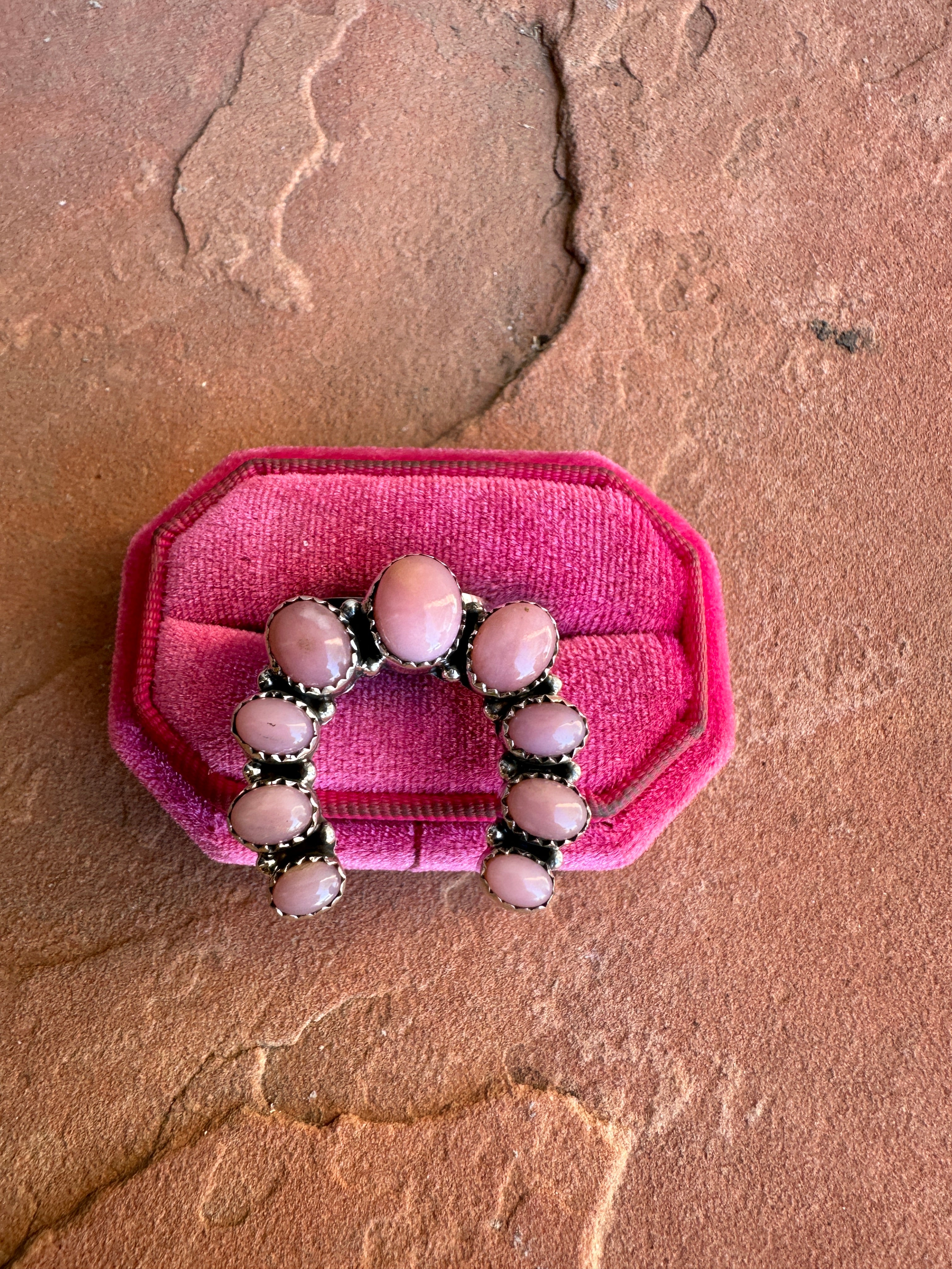 Beautiful Handmade Pink Conch And Sterling Silver Adjustable Naja Ring