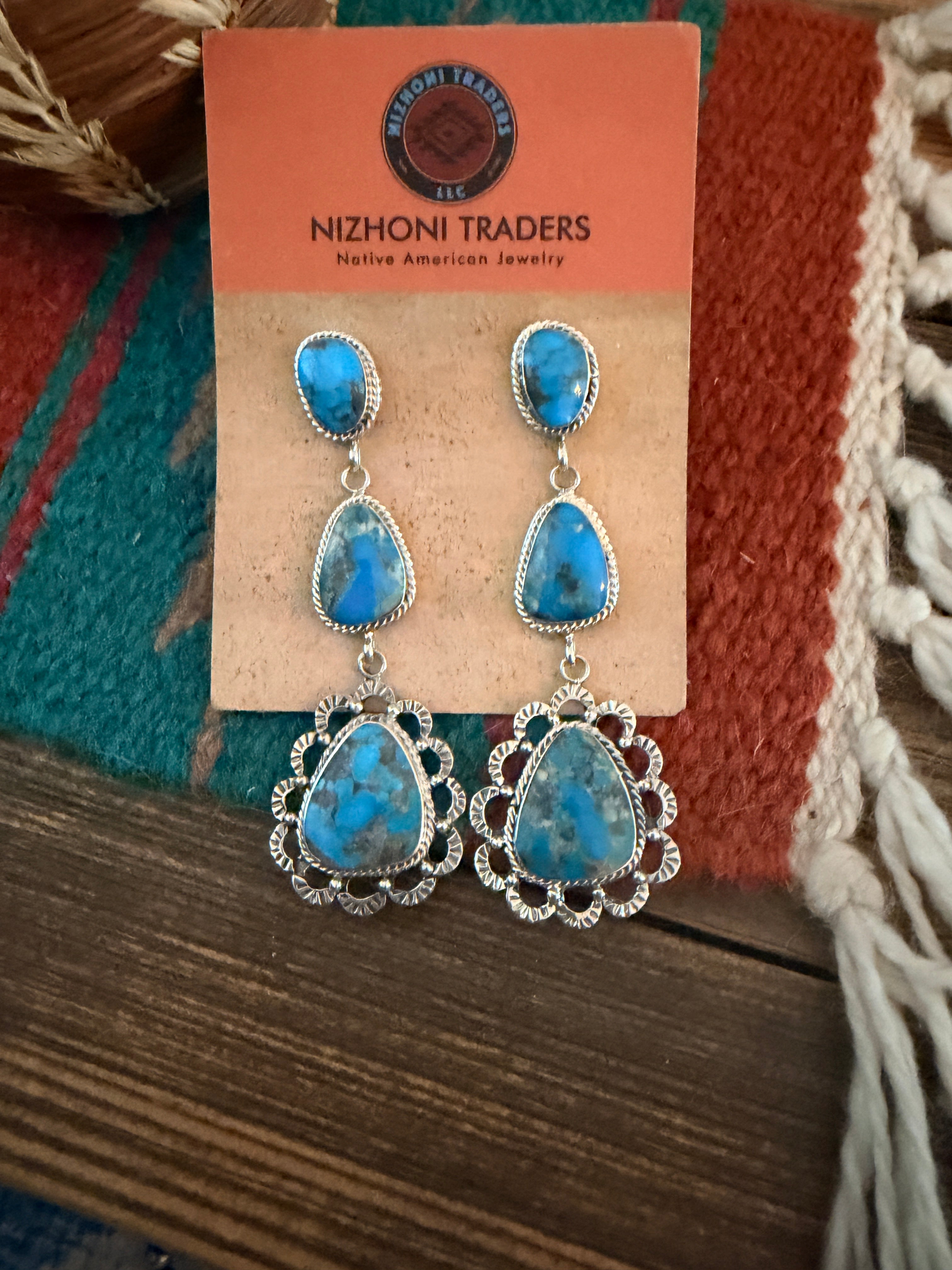 Handcrafted Turquoise & Sterling Silver Dangle Earrings