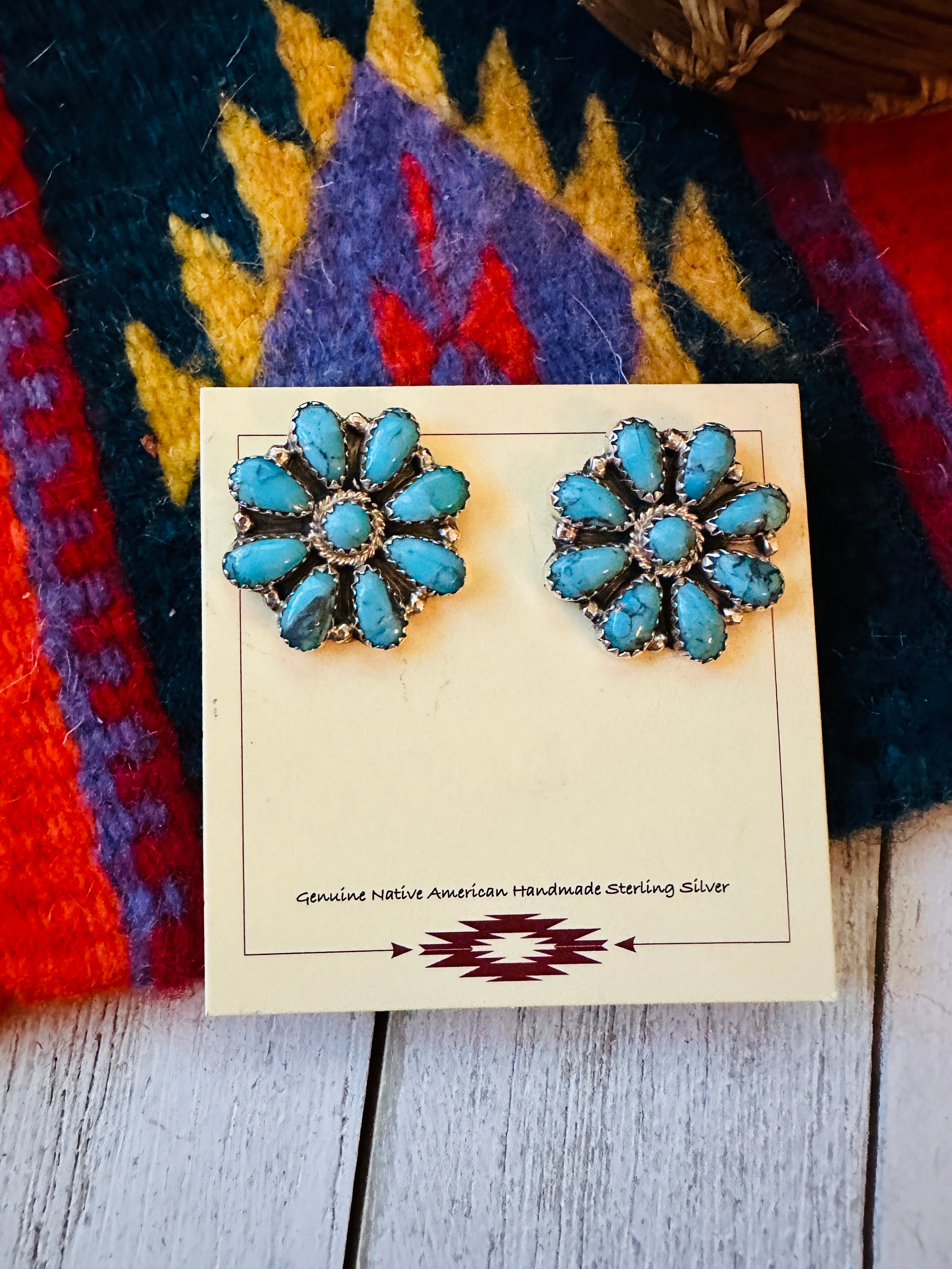 Navajo Sterling Silver & Turquoise Cluster Stud Earrings