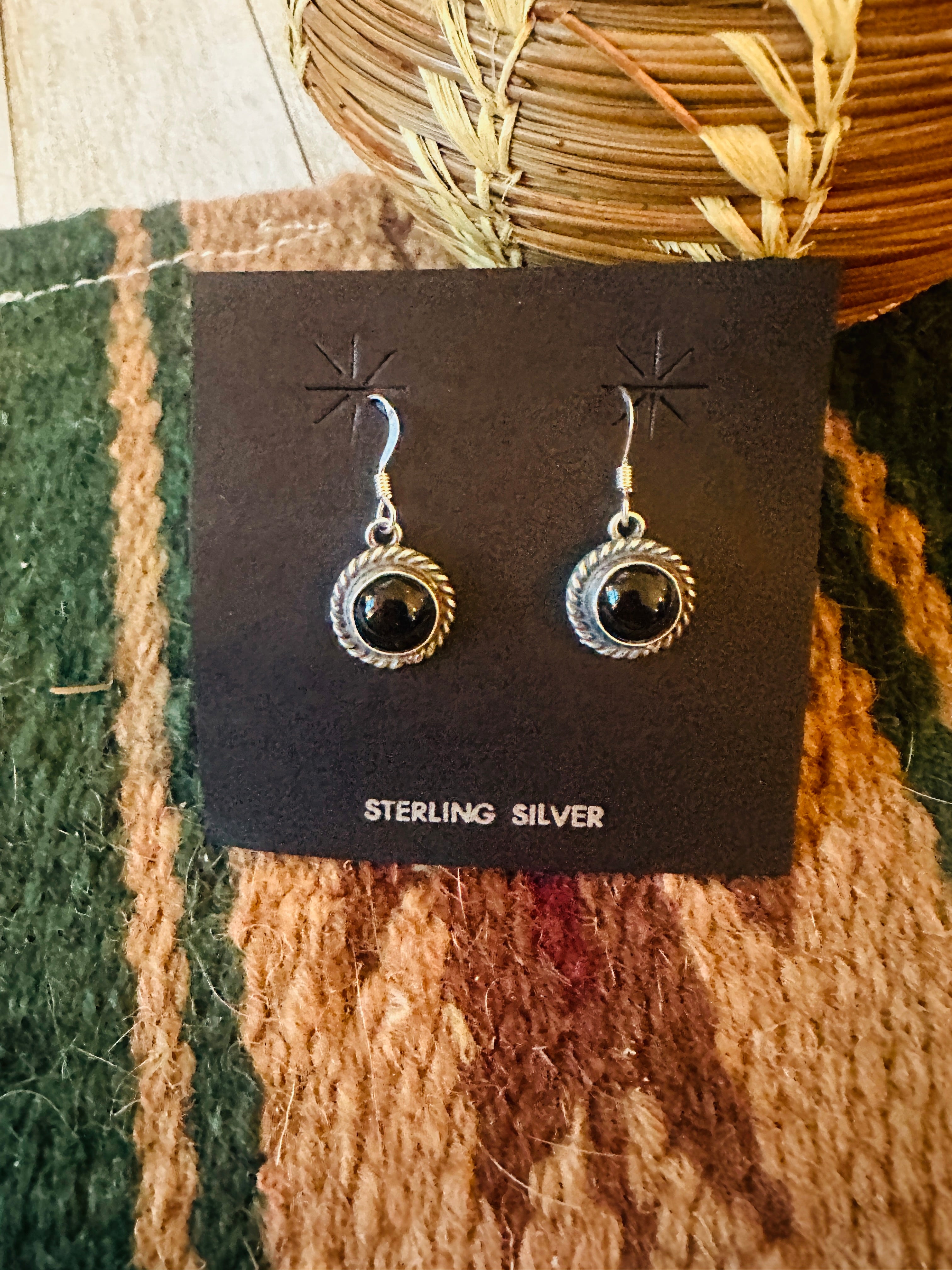 Navajo Onyx & Sterling Silver Dangle Earrings