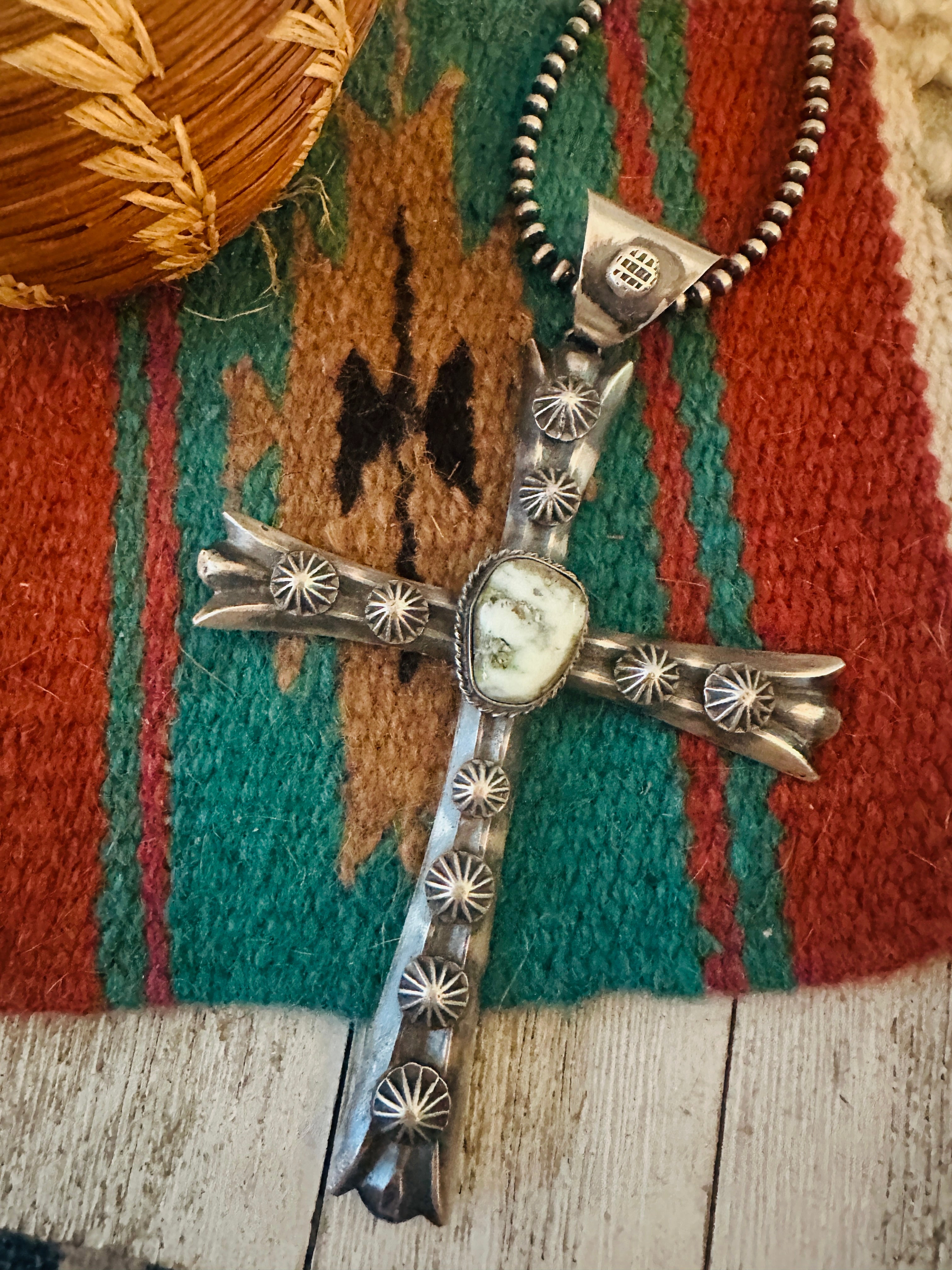 Old Pawn Handcrafted Turquoise and Sterling Silver Cross Pendant by Chimney Butte