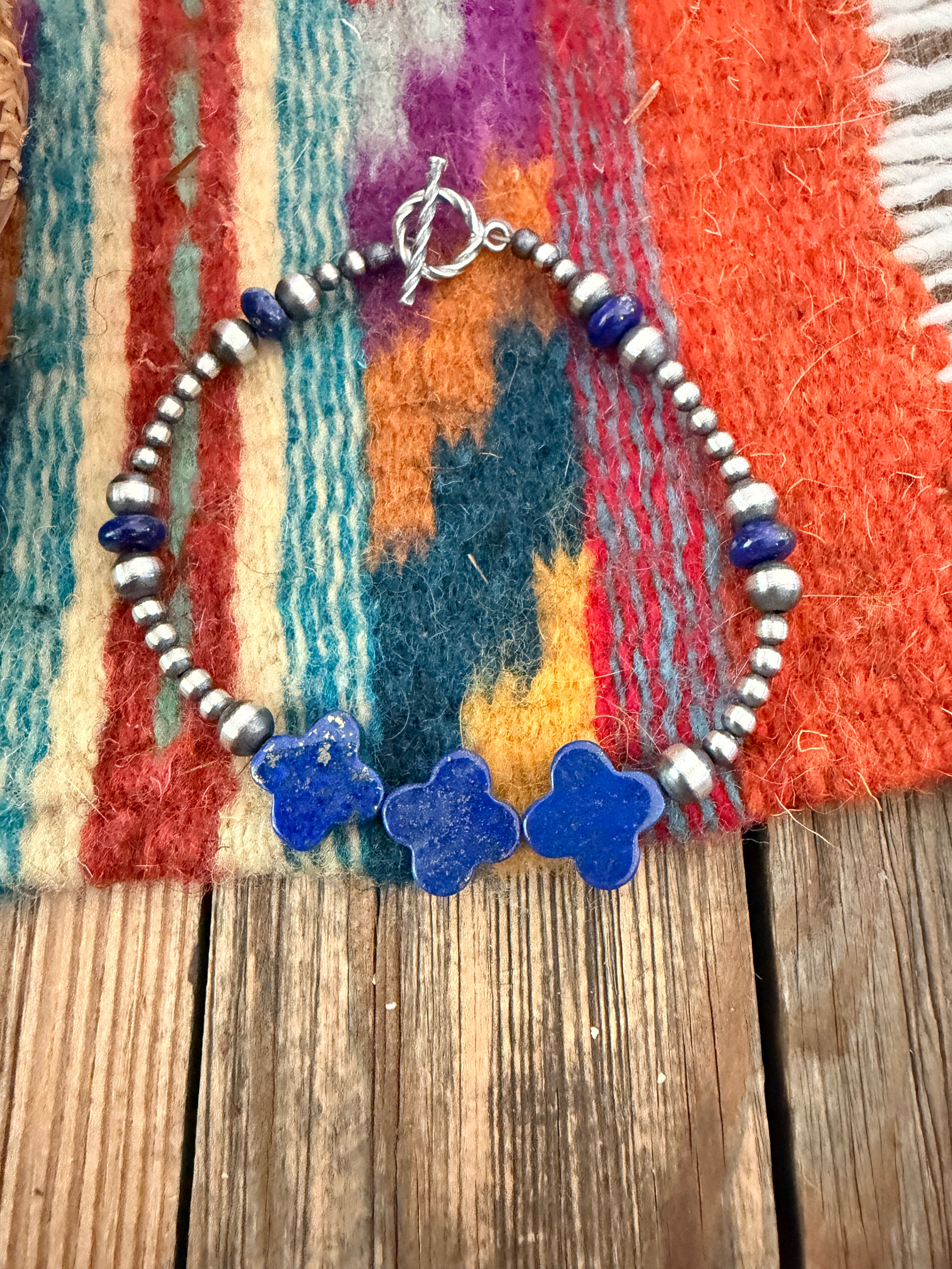 Handcrafted Lapis & Sterling Silver Beaded Bracelet