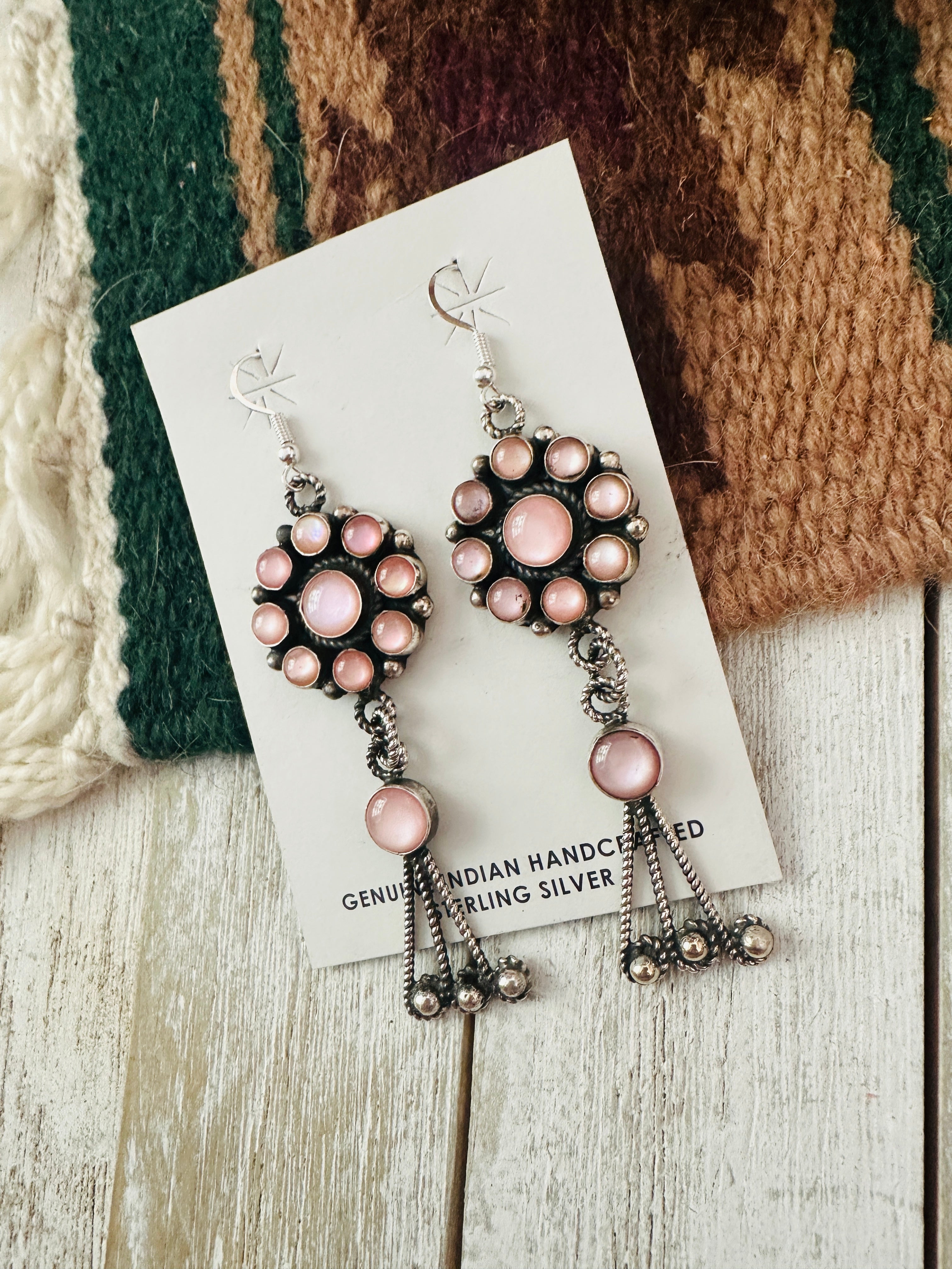 Navajo Mother of Pearl & Sterling Silver Dangle Earrings