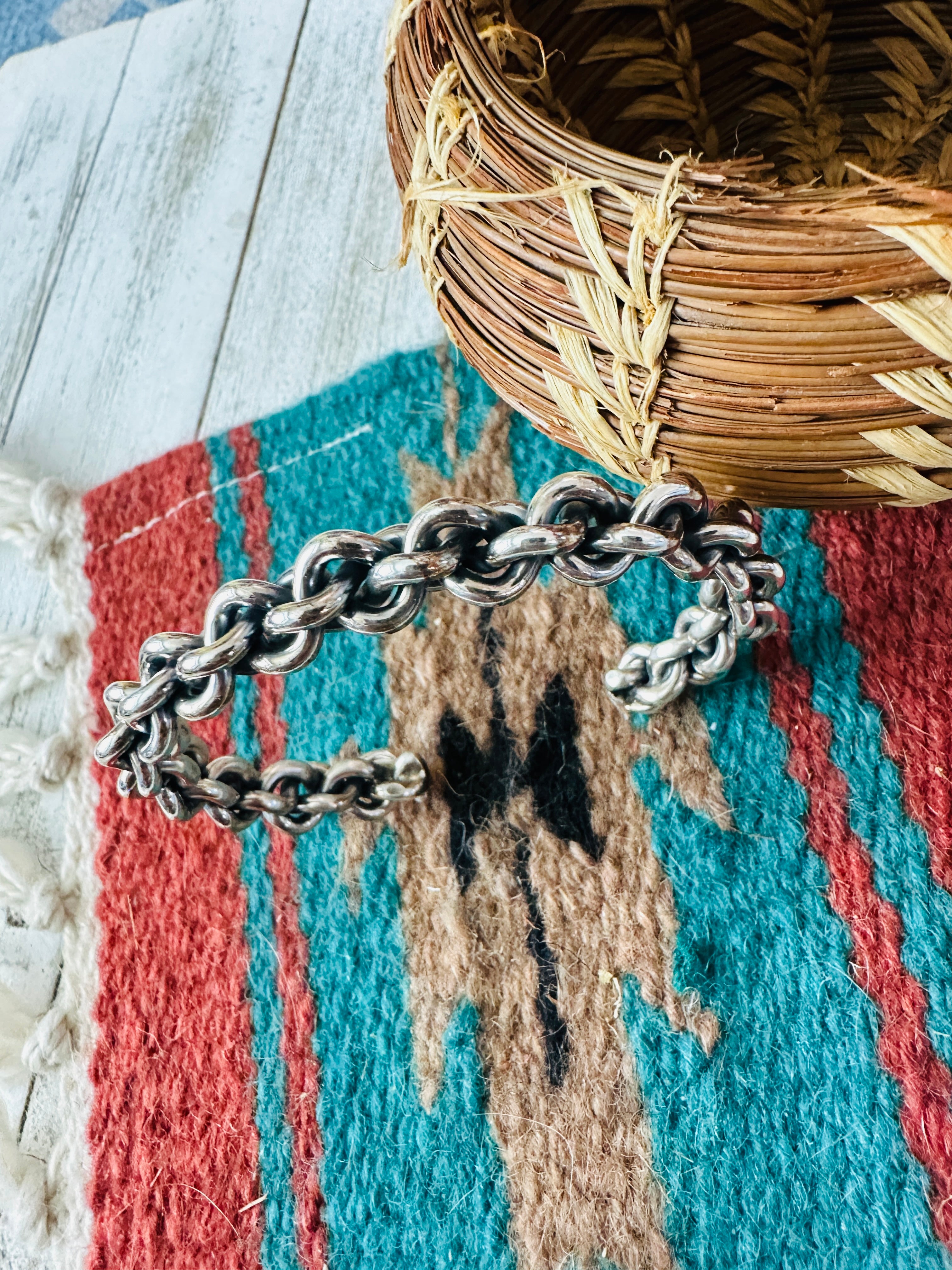 Handcrafted Sterling Silver Chain Cuff Bracelet