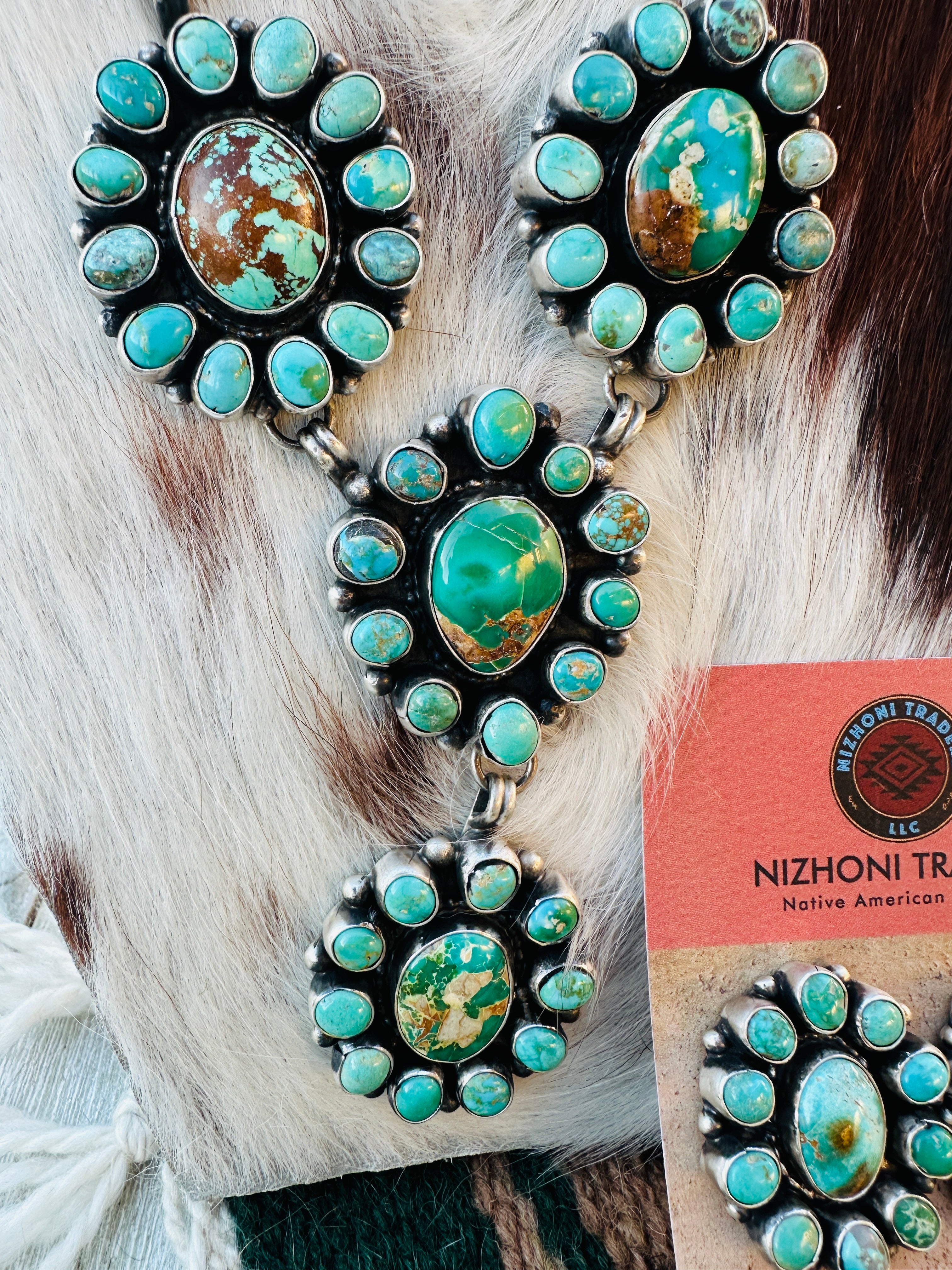 Handcrafted Royston Turquoise & Sterling Silver Necklace and Earring Set by Sheila Becenti