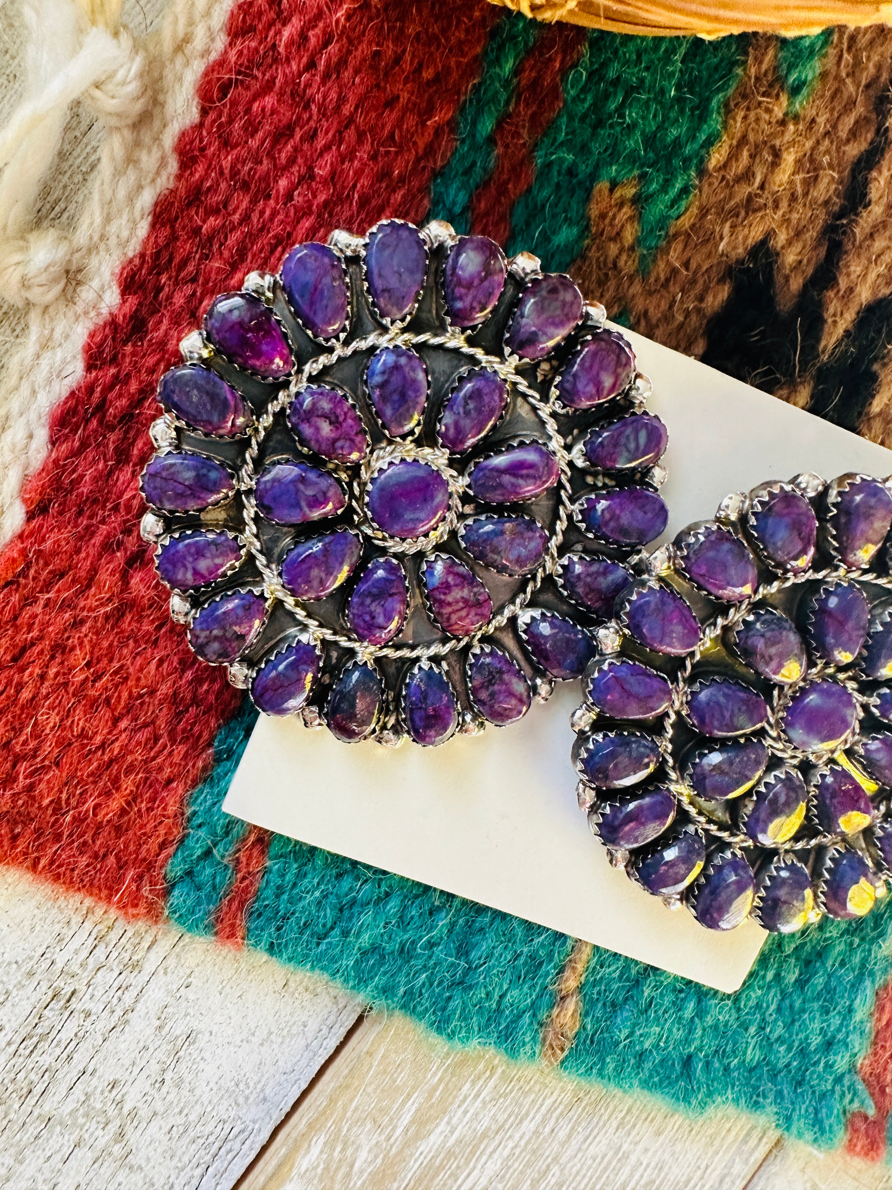 Navajo Purple Mojave And Sterling Silver Cluster Post Earrings