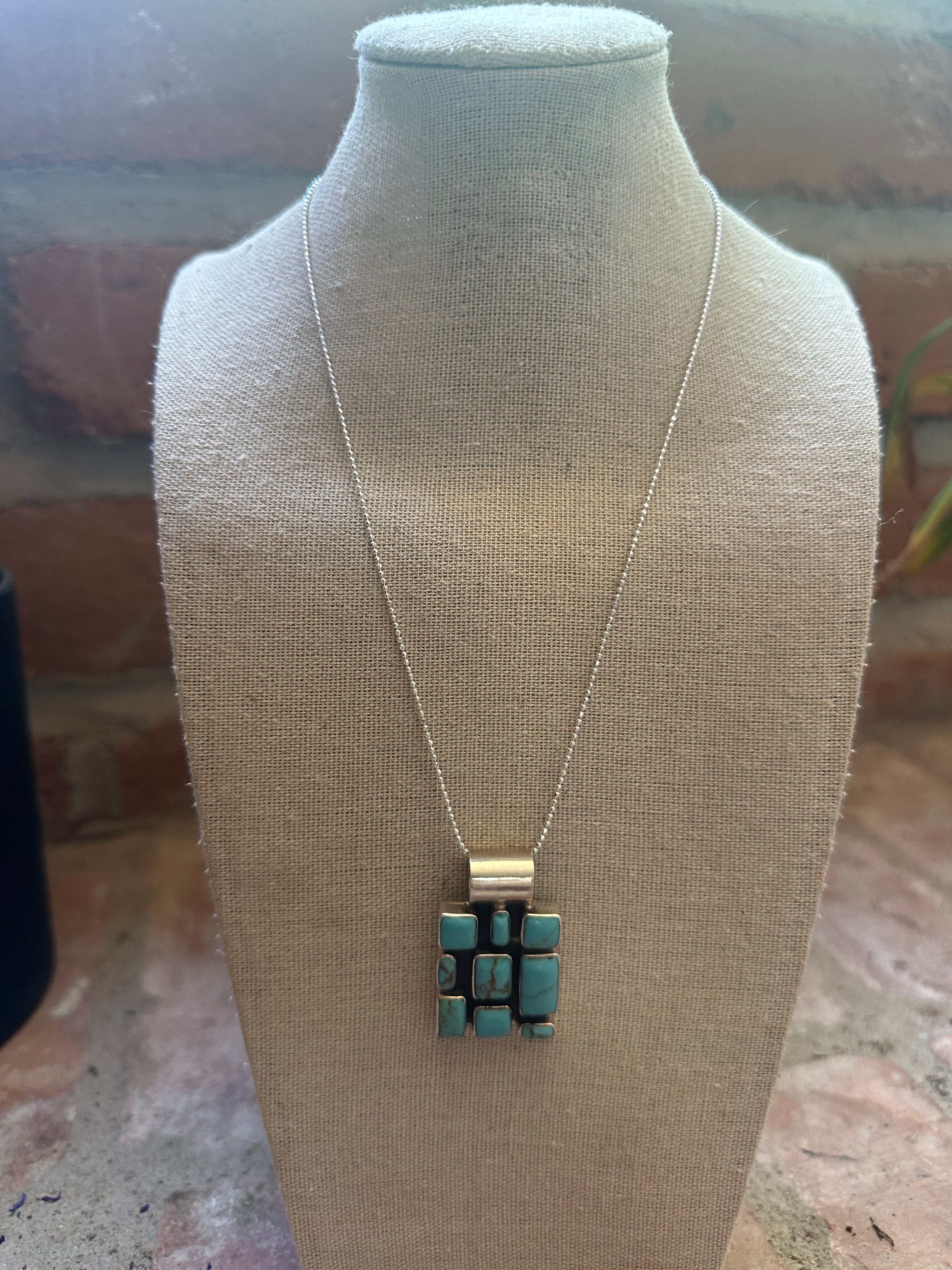 Beautiful Handmade Sterling Silver & Turquoise Mosaic Necklace