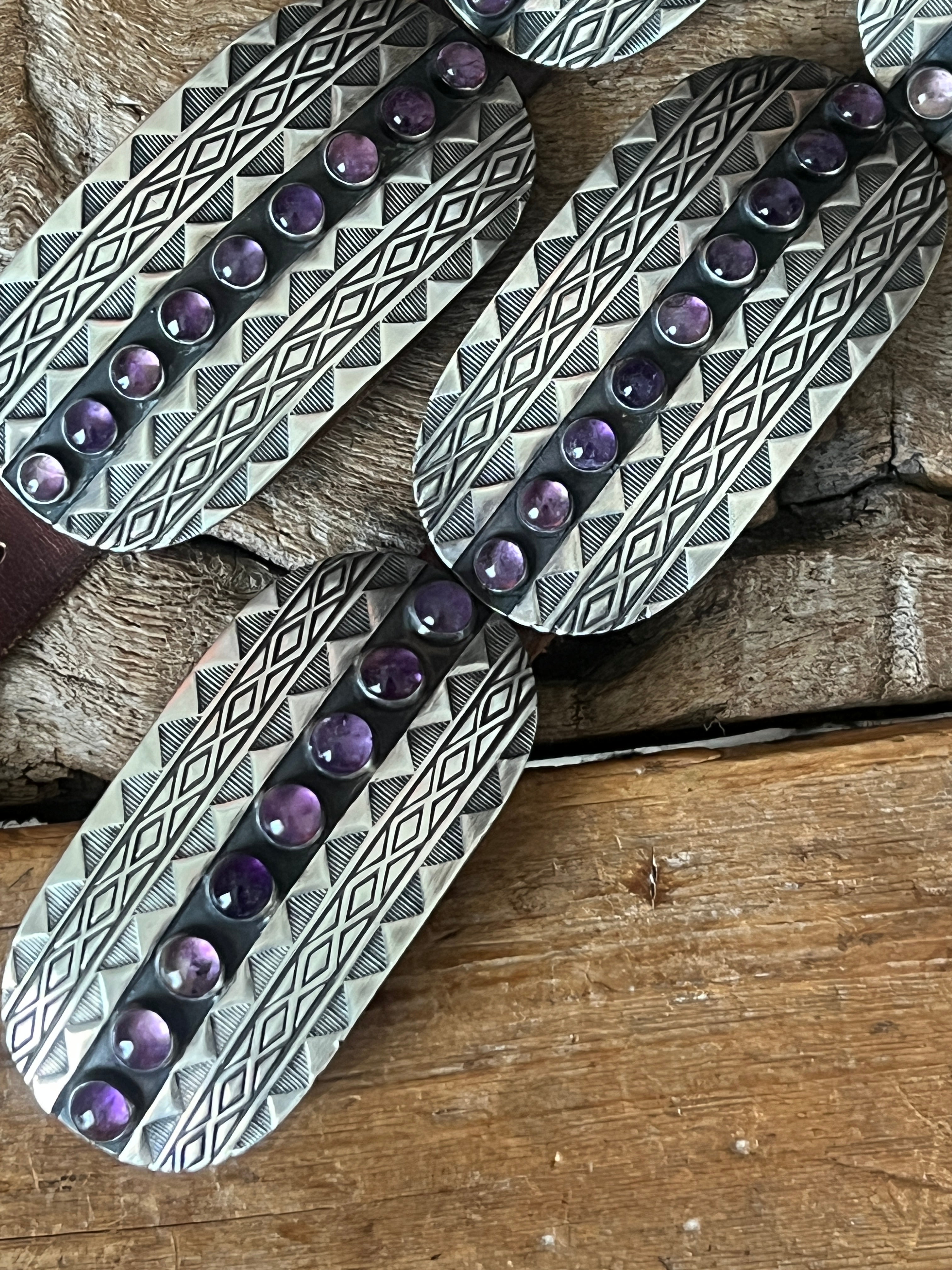 Stunning Old Pawn Handcrafted Sterling Silver and Amethyst Concho Belt by Seth Brown, Taos