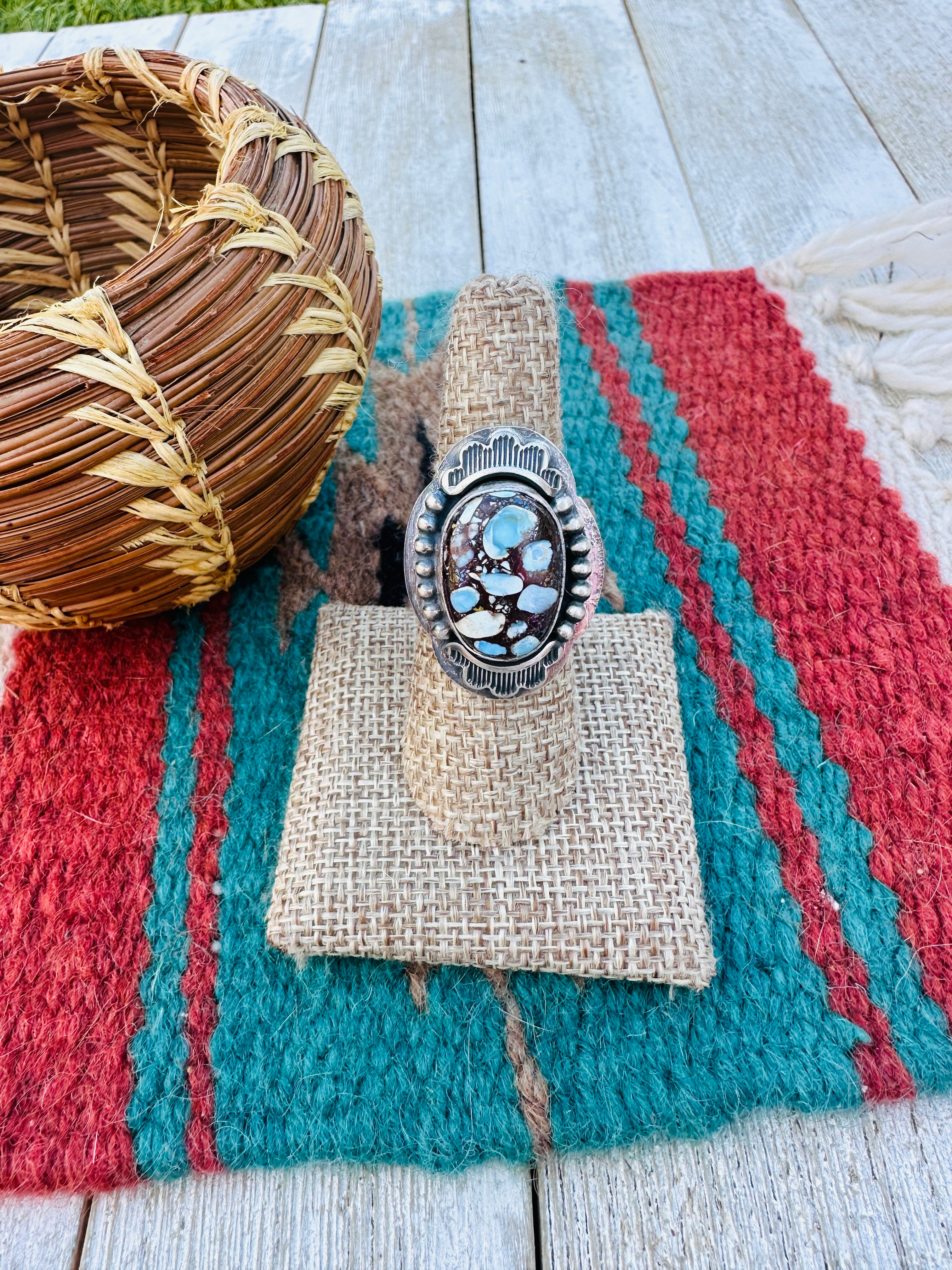 Handcrafted Golden Hills Turquoise & Sterling Silver Ring Size 7.75