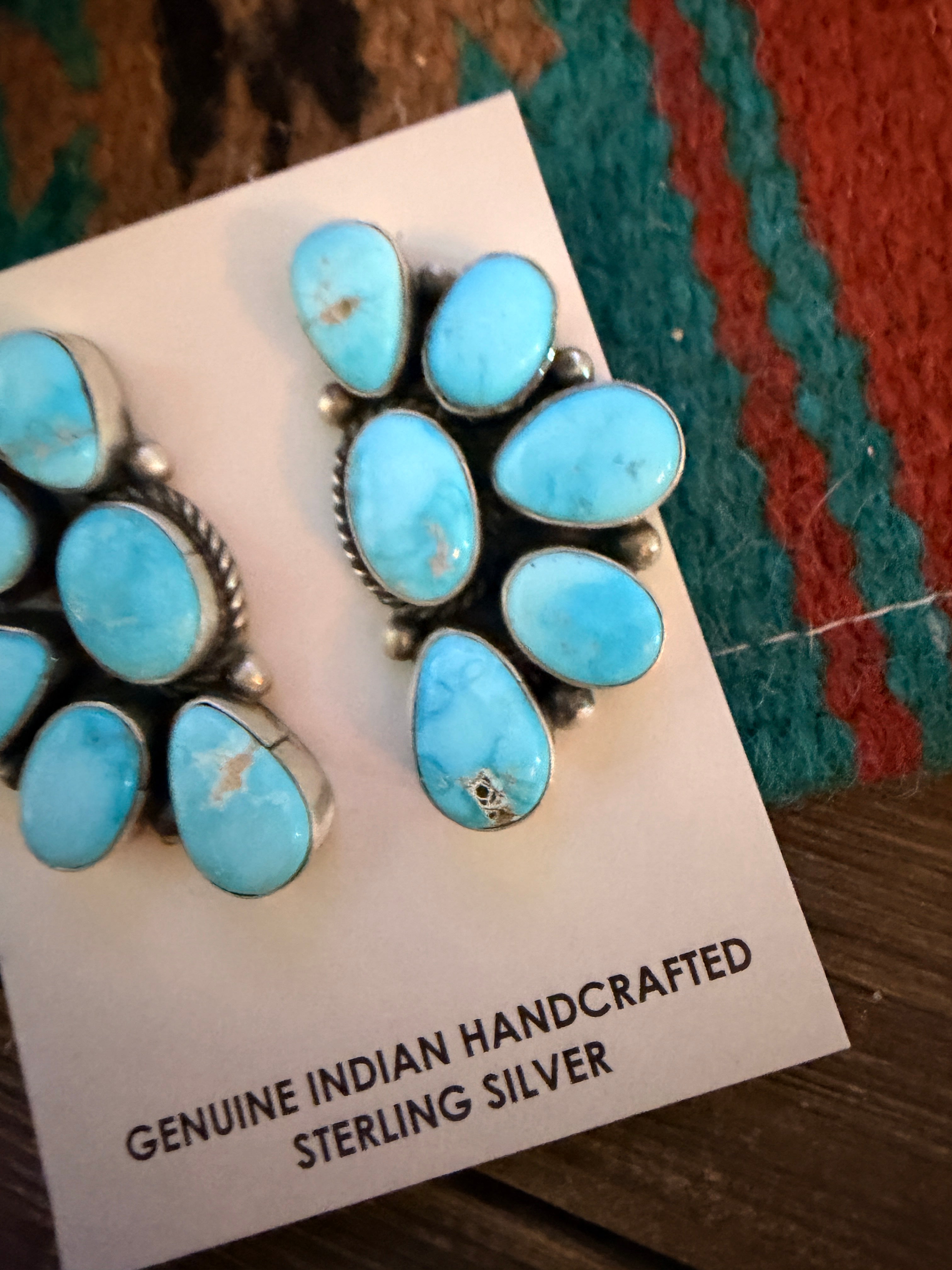 Handcrafted Sleeping Beauty Turquoise & Sterling Silver Cluster Post Earrings