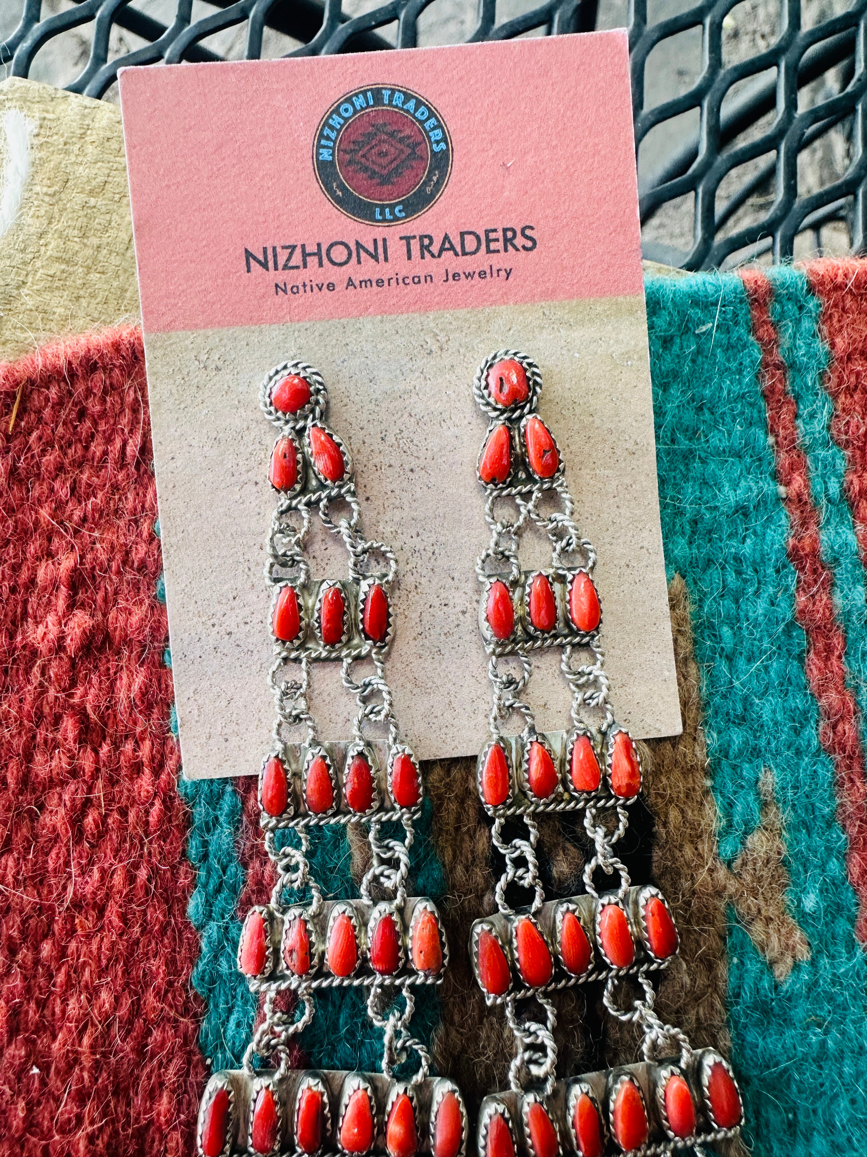 Handcrafted Coral & Sterling Silver Chandelier Dangle Earrings