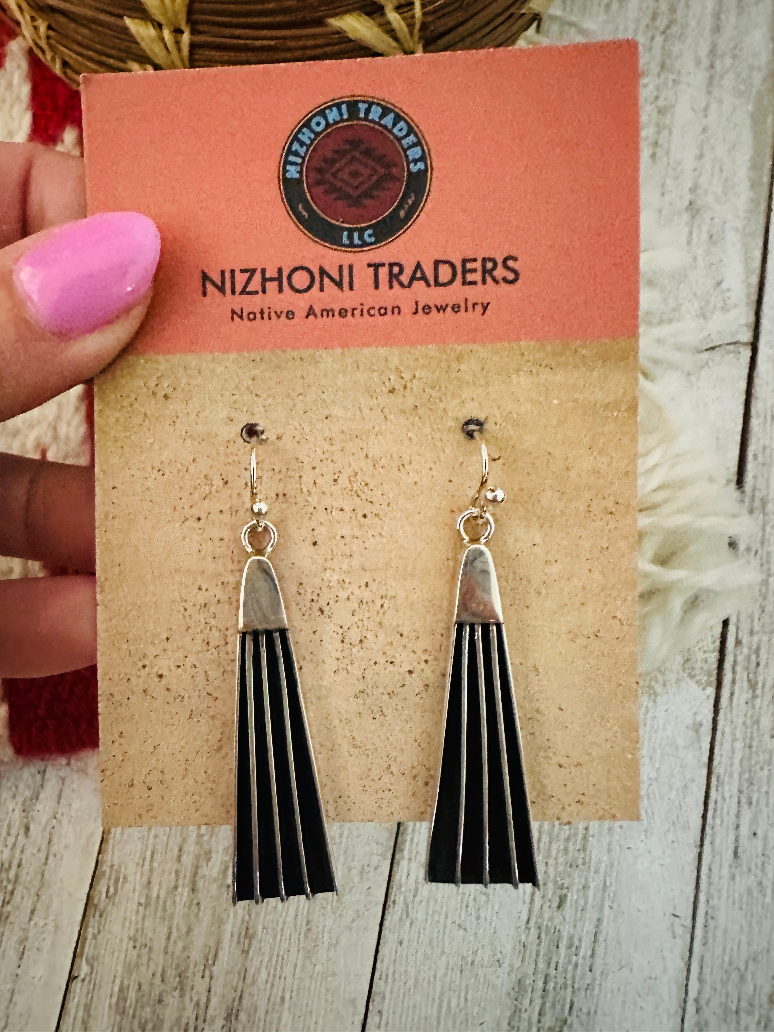 Navajo Hand Stamped Beth Dutton Sterling Silver Dangle Earrings