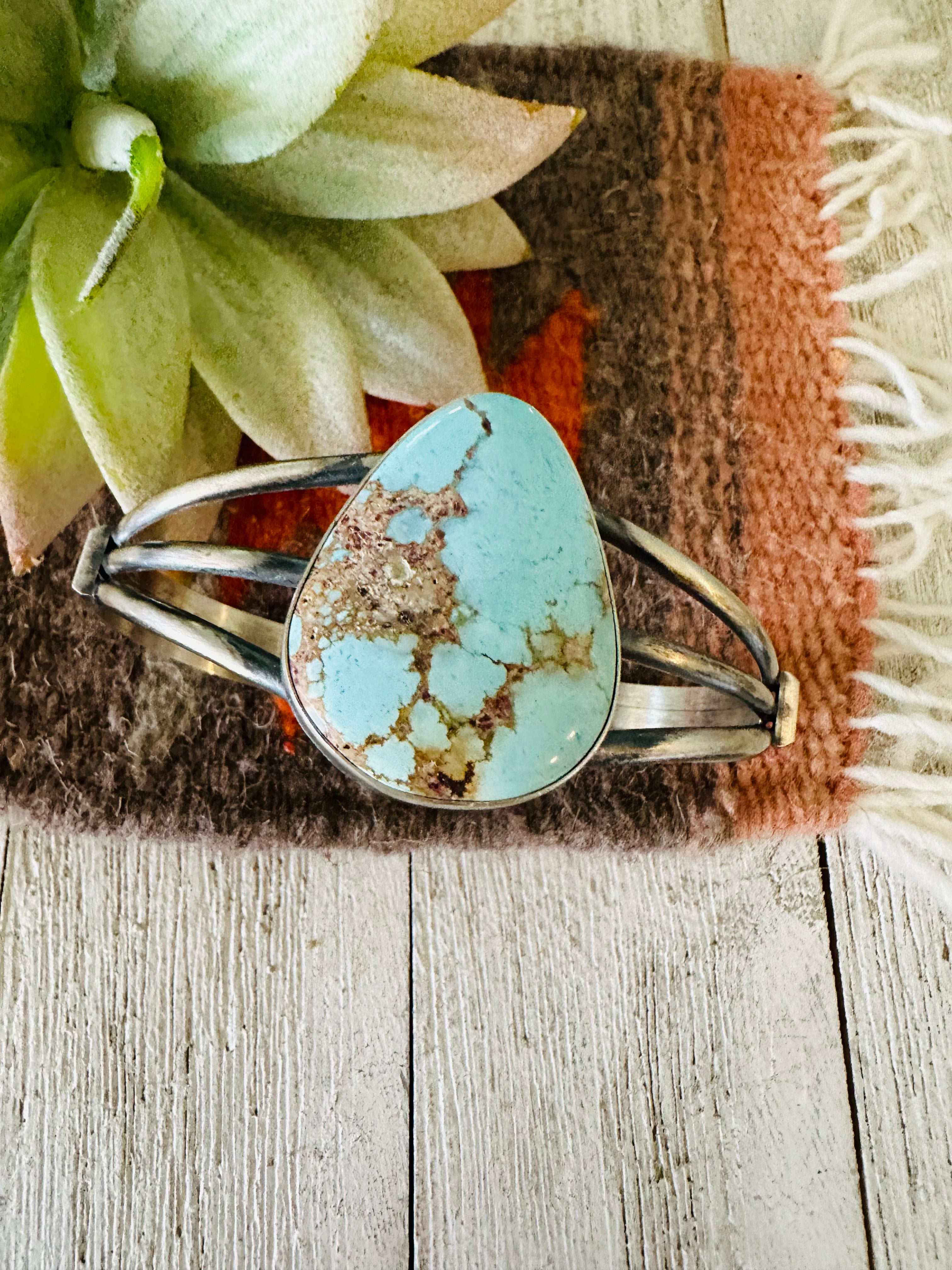 Navajo Golden Hills Turquoise & Sterling Silver Cuff Bracelet