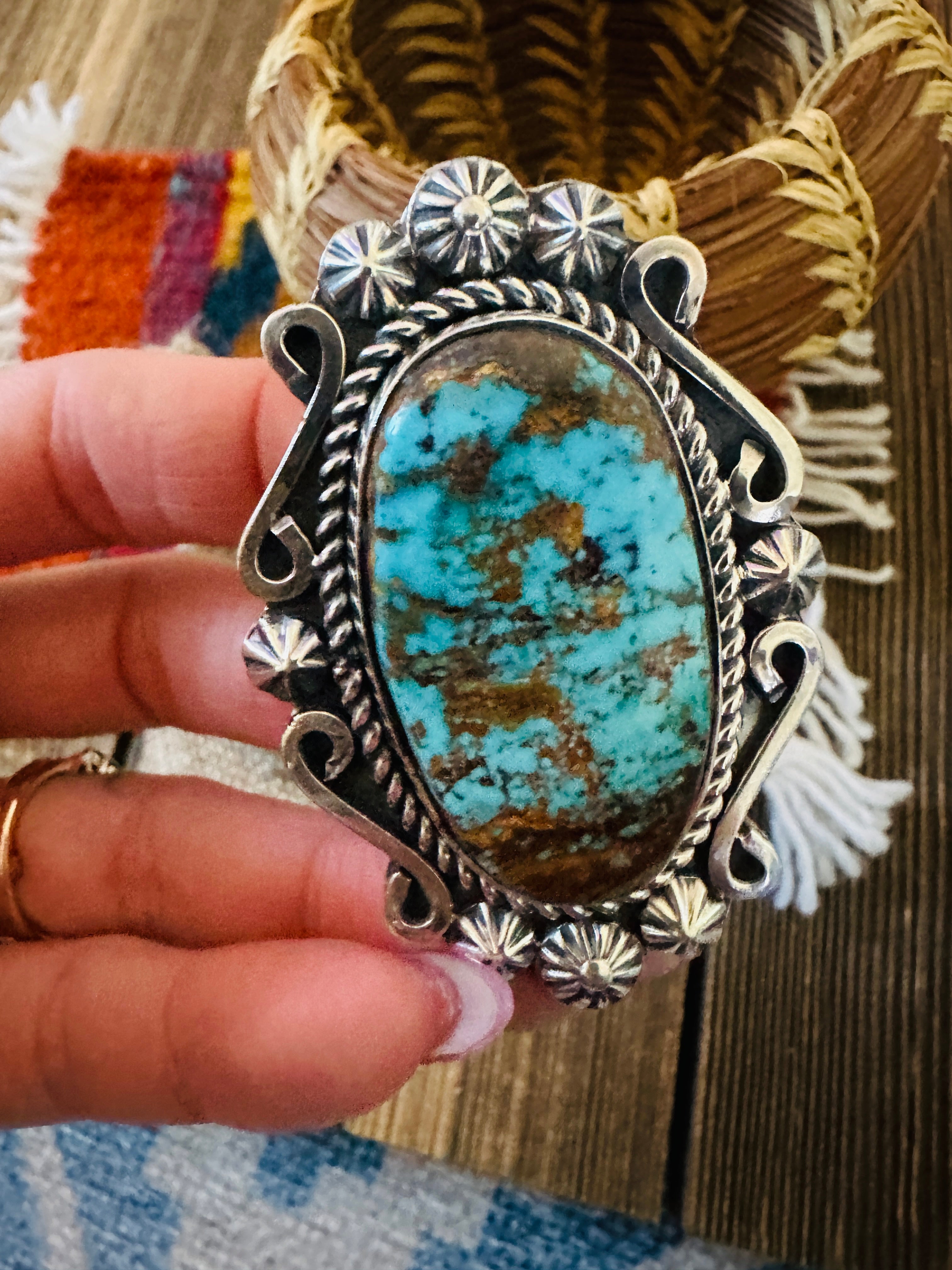 Handcrafted Turquoise & Sterling Silver Ring 9 by Rosella Paxson