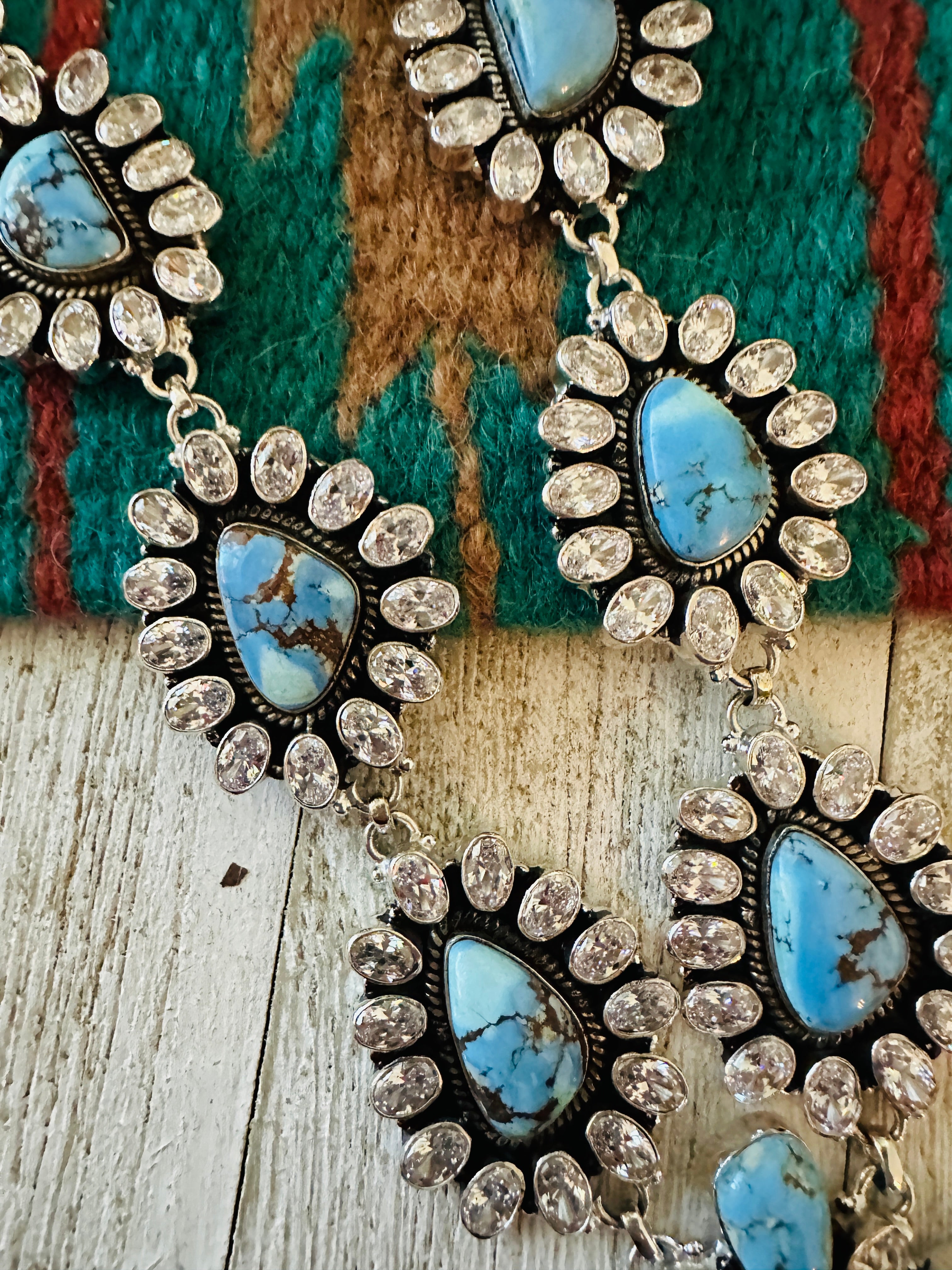 Handmade Golden Hills Turquoise and CZ Statement Necklace