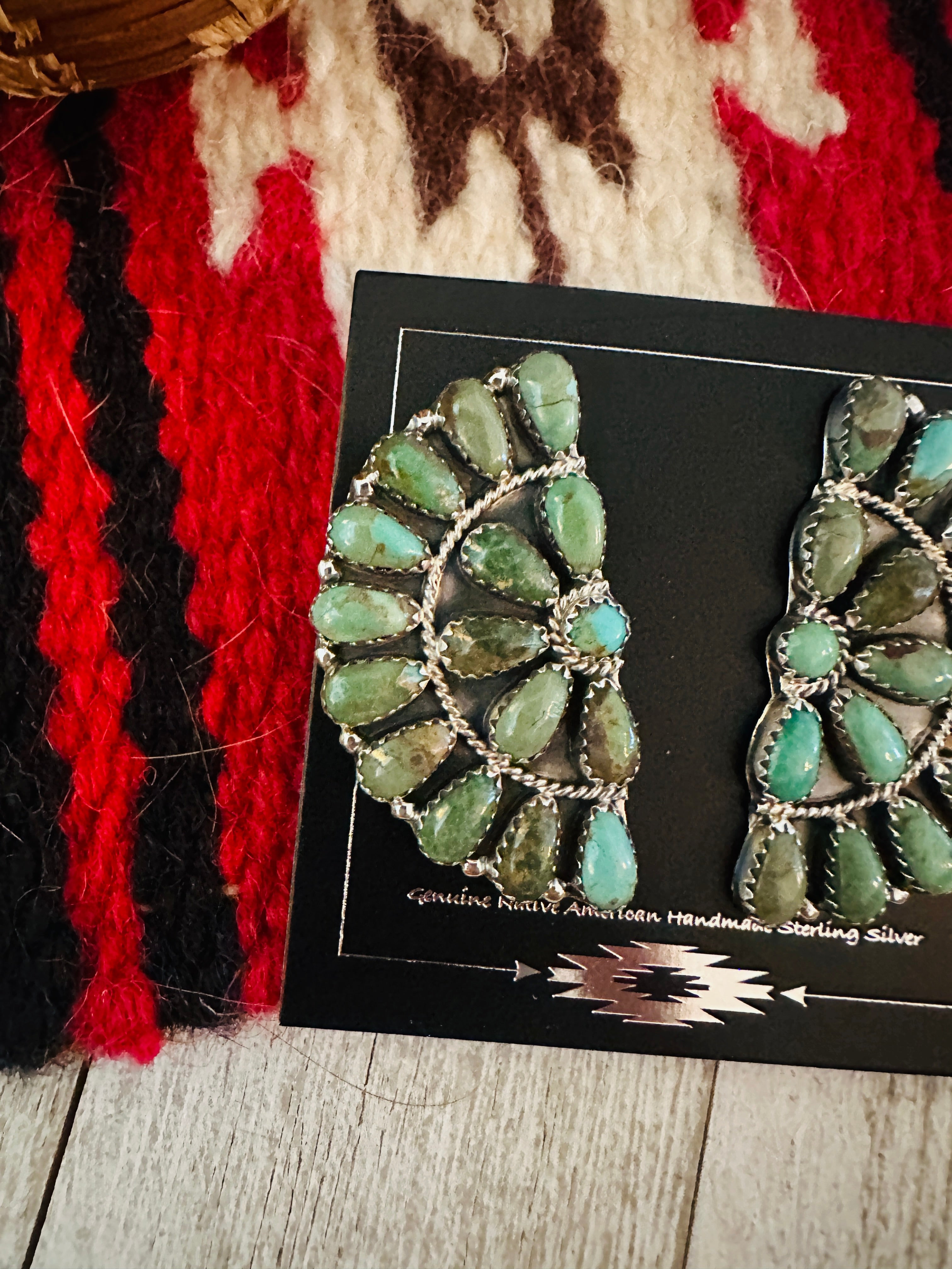 Navajo Sterling Silver & Royston Turquoise Cluster Post Earrings