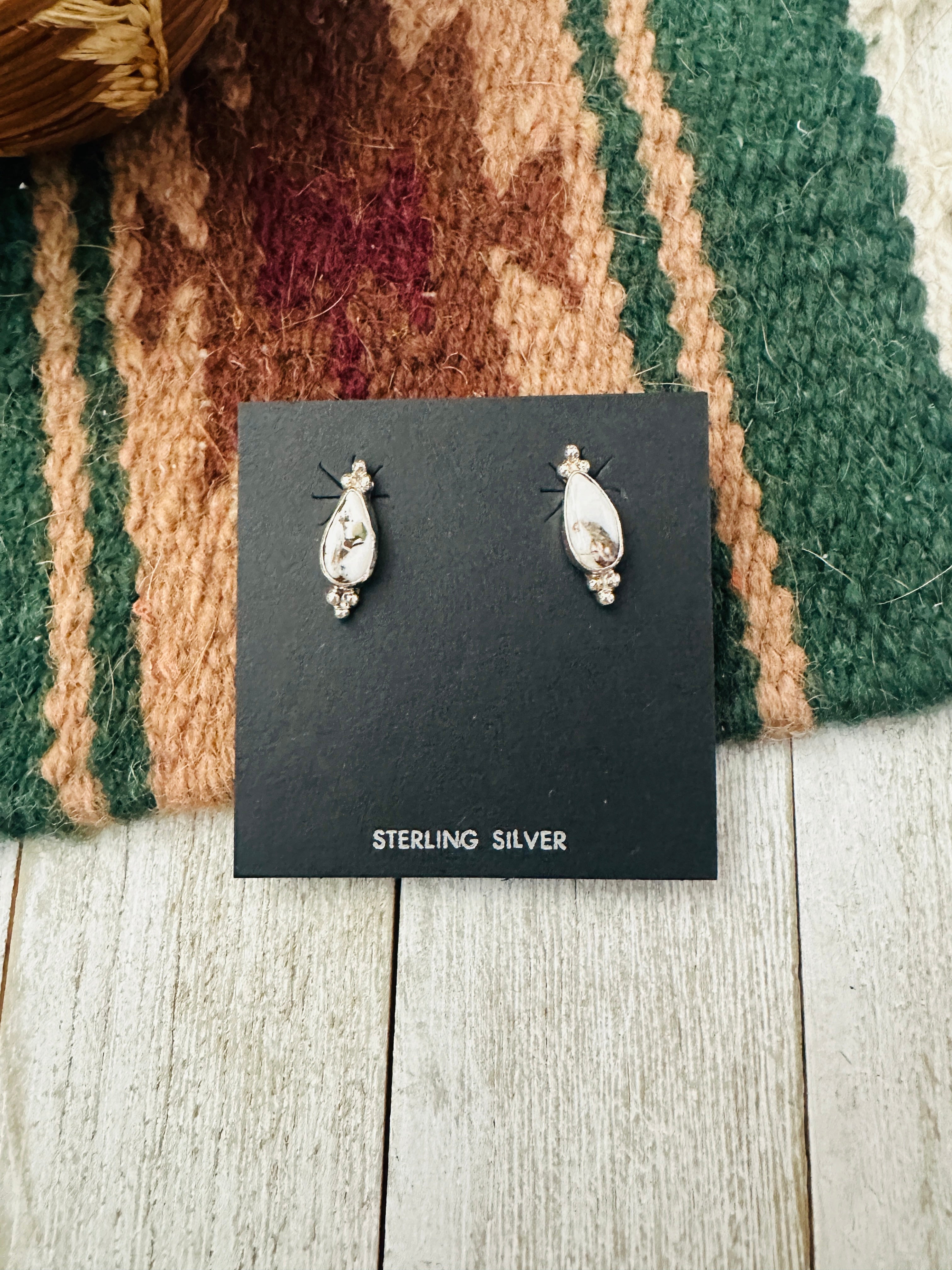 Navajo White Buffalo and Sterling Silver Stud Earrings