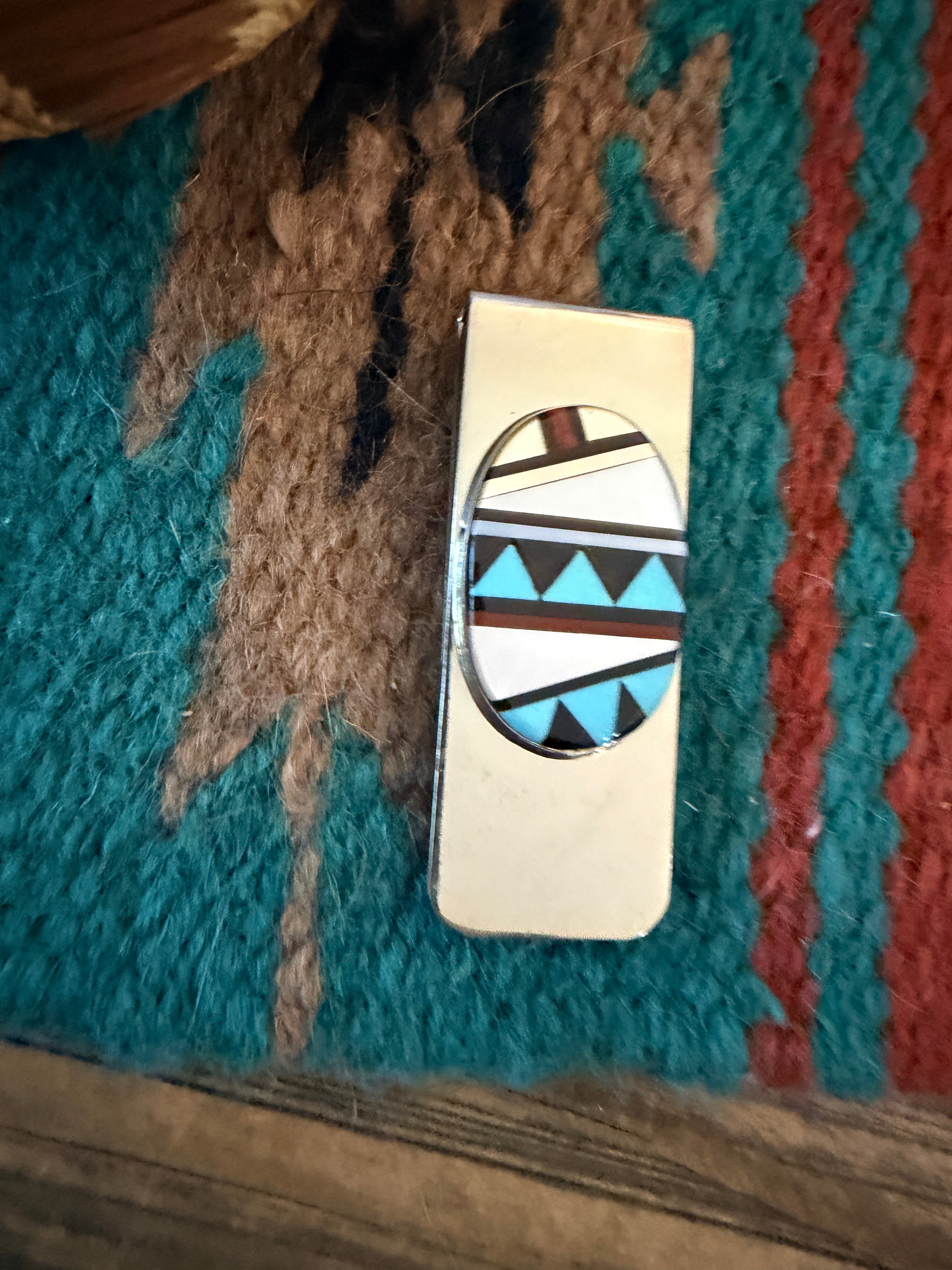 Handcrafted Multi Stone & Sterling Silver Inlay Money Clip